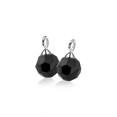 ZINZI zlv. creoolhangers zwarte bead rond 10mm