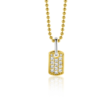 ZINZI gold plated zilveren vierkant plaatje als hanger 15mm vol bezet met witte zirconia's ZIH2299 (zonder collier)