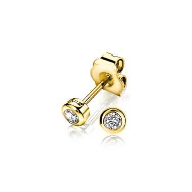 Zinzi zilveren oorknoppen 14K geel verguld rond 4mm wit ZIO1177G
