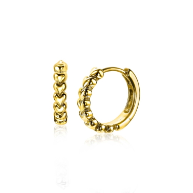 ZINZI zilveren oorringen 15x3mm 14K geel verguld met hartjes ZIO1798G
