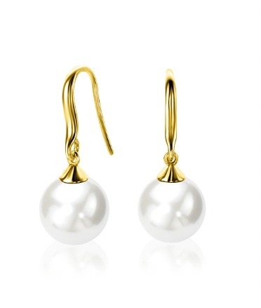 27mm ZINZI gold plated zilveren oorhangers met witte parel 10mm ZIO266WG