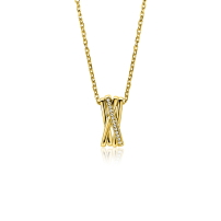 ZINZI gold plated zilveren ketting 42&ndash;45cm met luxe cross-over hanger (16mm) bezet met witte zirkonia's ZIC1790Y