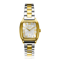 ZINZI Contour bicolor horloge zilveren sunray wijzerplaat en vintage kast stalen bicolor schakelband 26mm extra dun ZIW3033
