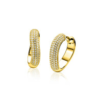 17mm ZINZI gold plated zilveren oorringen volledig bezet met pavé gezette witte zirkonia’s in een vloeiende lijn, luxe klapsluiting ZIO2883Y