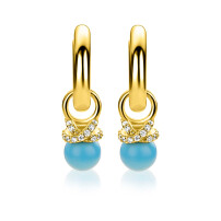 8mm ZINZI gold plated zilveren oorbedels met een turquoise parel en een strikvormige zetting bezet met witte zirkonia&rsquo;s ZICH2863T (zonder oorringen)