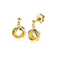 17mm ZINZI gold plated zilveren oorstekers met drie verbonden ringen (knoop-stijl) ZIO2890G