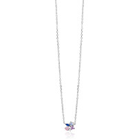 ZINZI zilveren ketting met speelse hanger (8mm) bezet met een mooie combinatie van witte, roze, paarse en blauwe kleurstenen in verschillende slijpvormen 42-45cm ZIC2866
