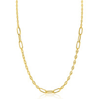 ZINZI gold plated zilveren marine schakel ketting, gecombineerd met grotere ovale schakels 42-45cm ZIC2413G