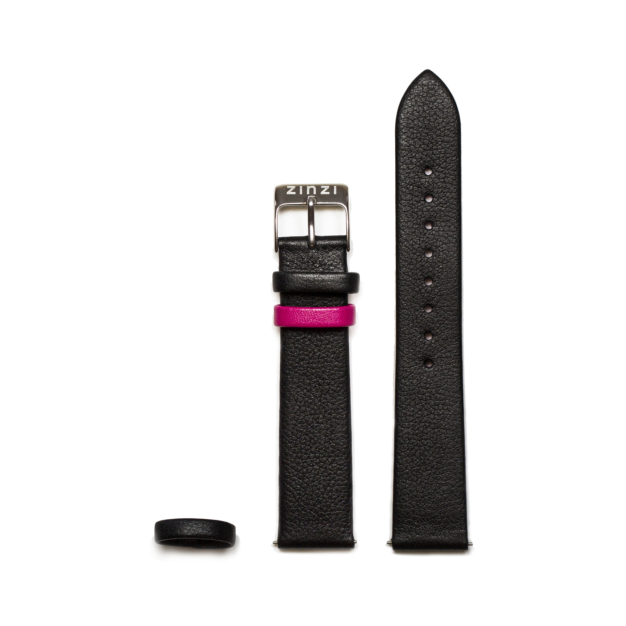 Zinzi Retro leren horlogeband zwart zilvergekleurde stalen sluiting 18mm RETBAND3
