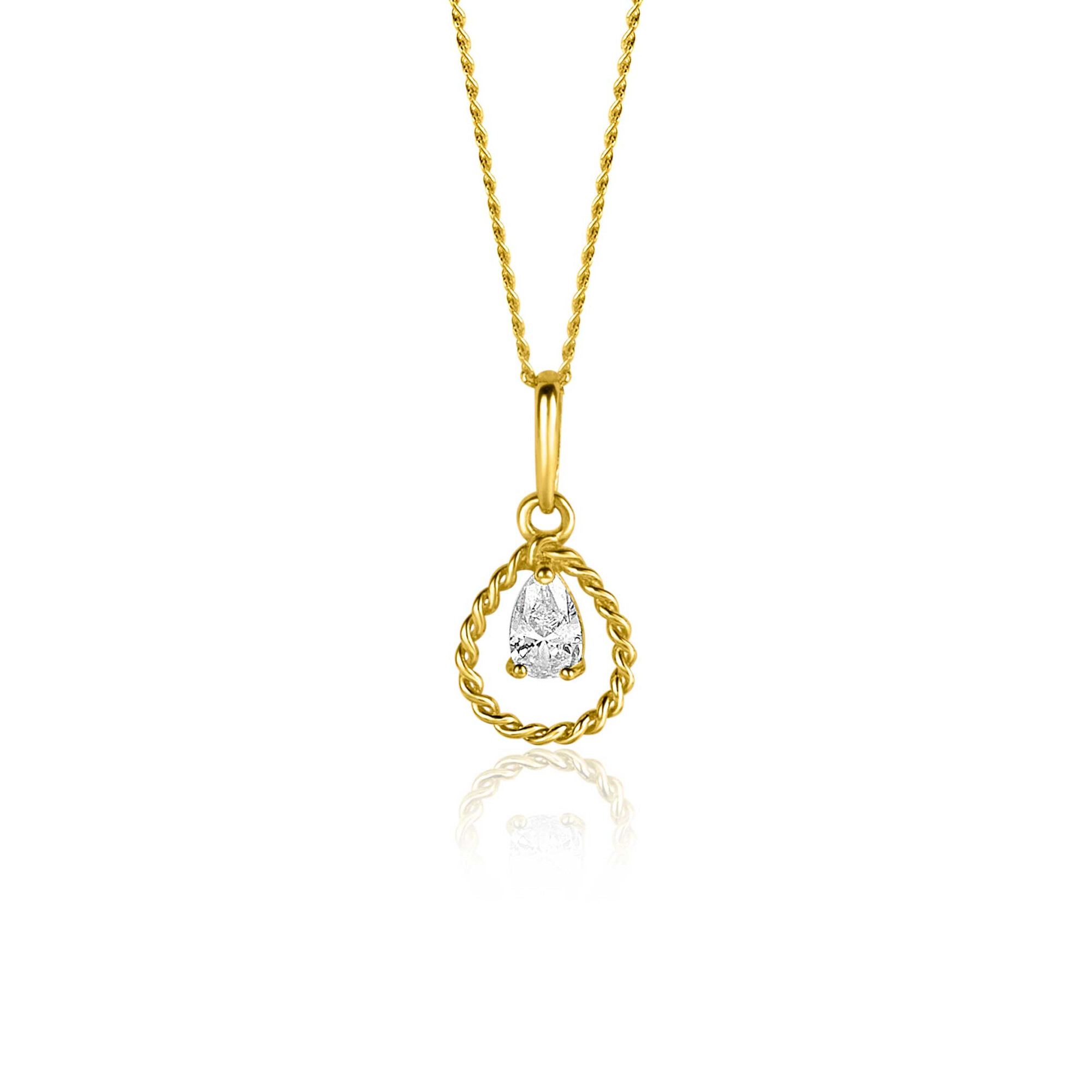 16mm ZINZI 14K Gold Pendant Drop White Zirconia ZGH478 (excl. necklace)