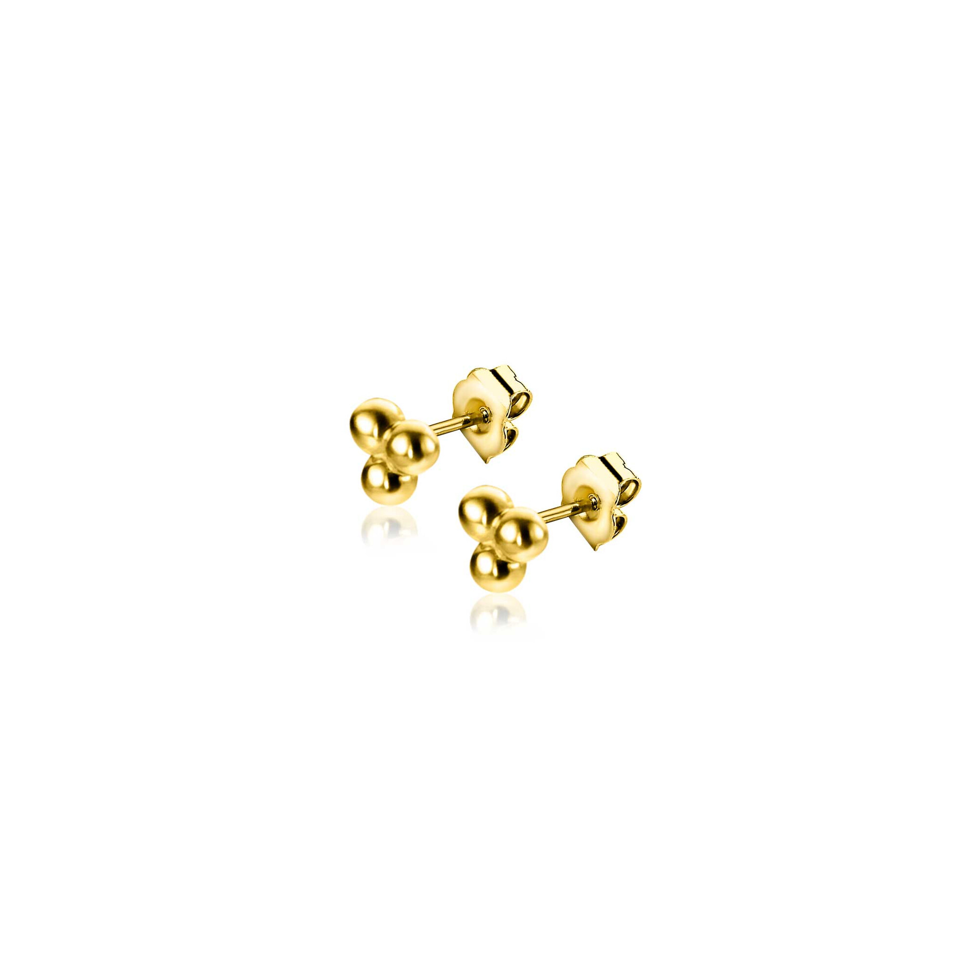 3mm ZINZI Gold 14 krt gouden oorknopjes drie gladde bolletjes in een driehoek ZGO476
