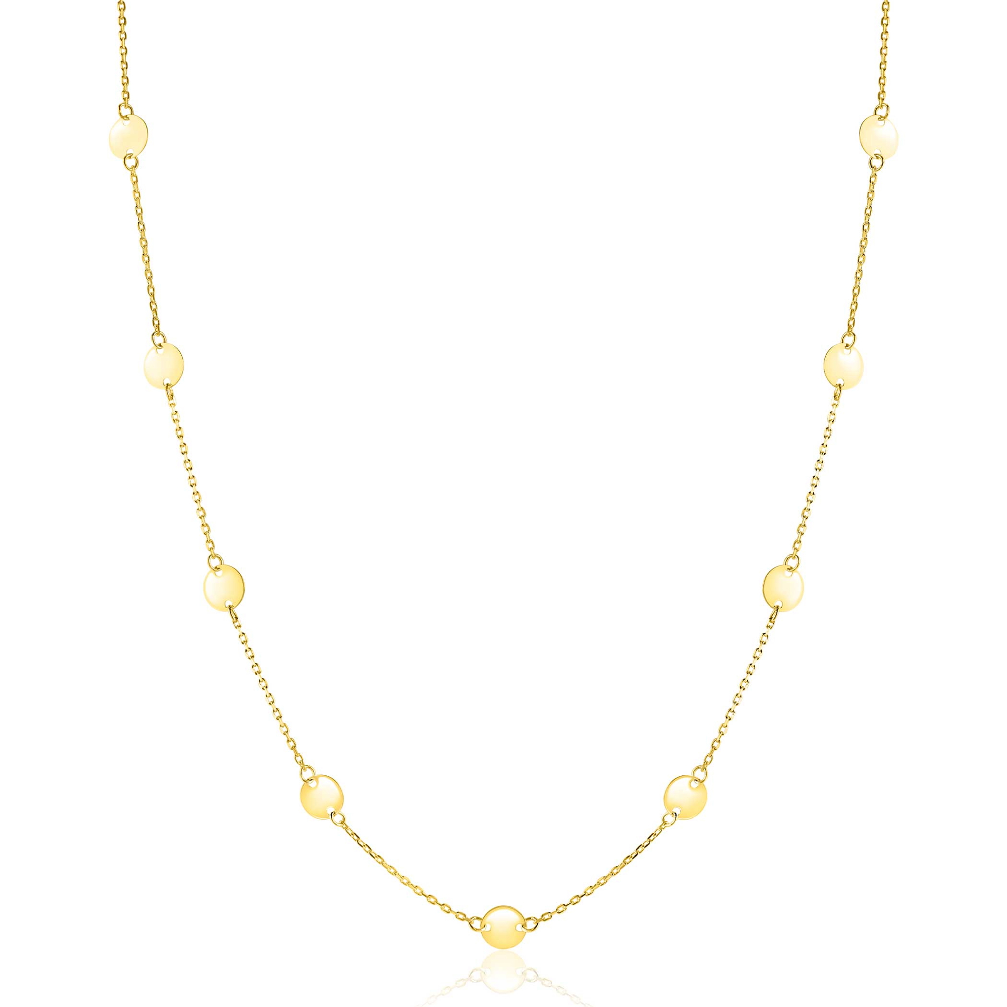 ZINZI Gold 14 carat gold necklace with delicate jasseron links and nine round smooth plates, 5mm wide, 42-45cm ZGC503

