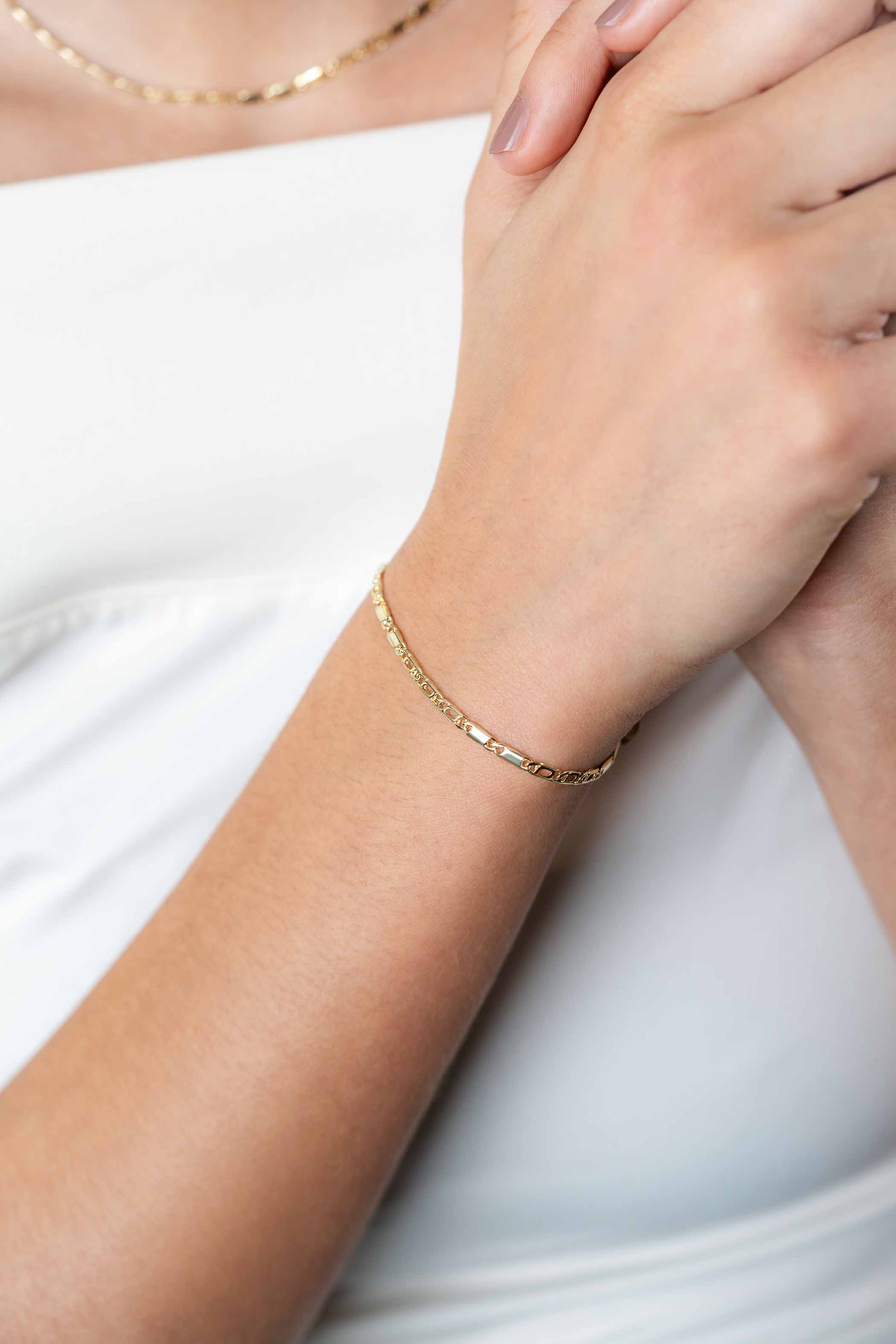 ZINZI Gold 14 karat gold solid bracelet with hawk eye links and shiny plates, 2.6mm wide, 17-19cm, ZGA499