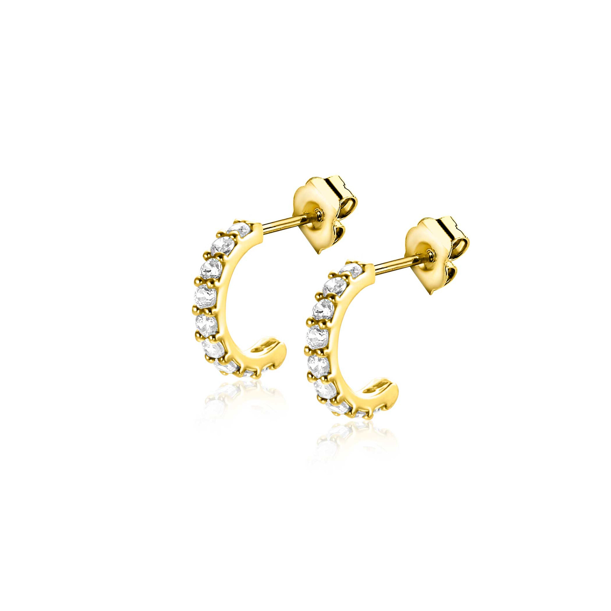 8mm ZINZI Gold 14 krt gouden halve oorringen bezet met witte zirconia's ZGO458
