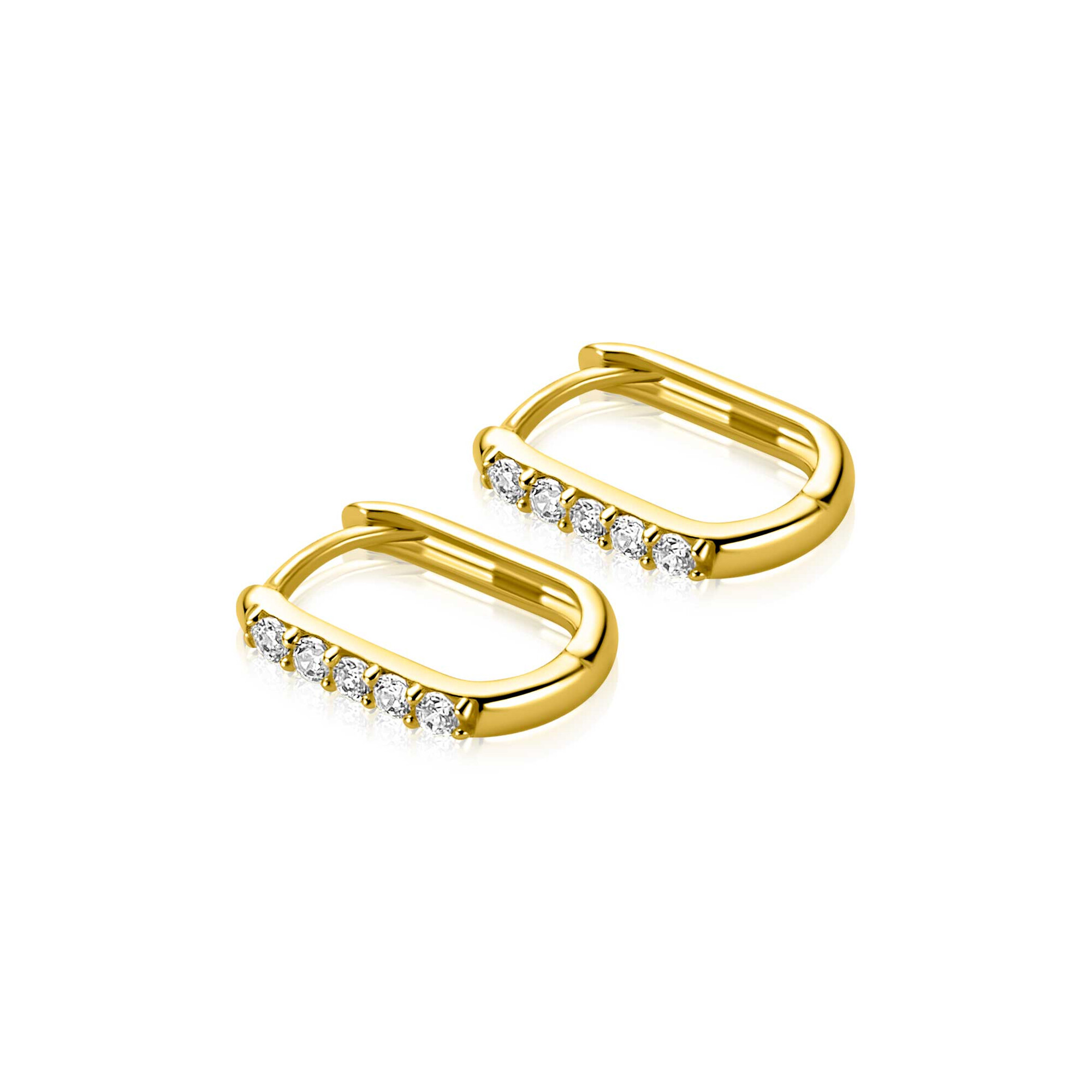 12mm ZINZI Gold 14 krt gouden oorringen rechthoekig model bezet met witte zirconia's met luxe klapsluiting 12mm x 1,9mm ZGO564
