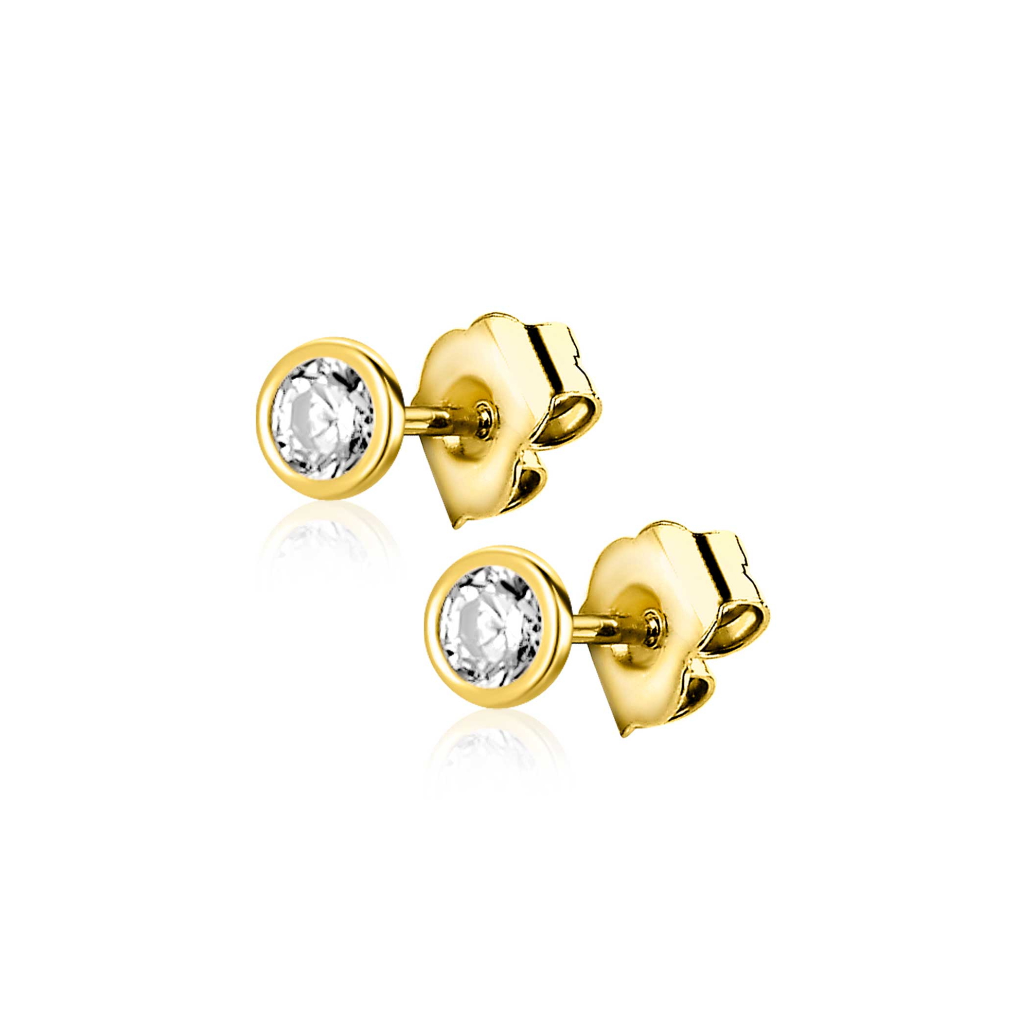 2,5mm ZINZI Gold 14 krt gouden oorstekers met ronde witte zirconia in glad kastje ZGO563

