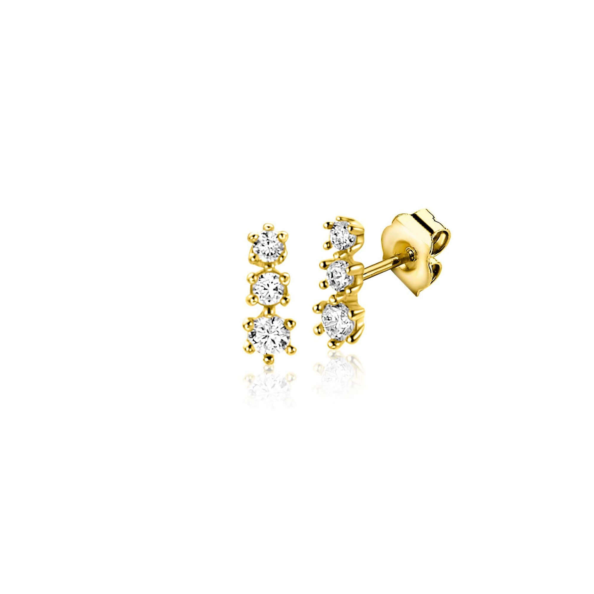 6,5mm ZINZI Gold 14 krt gouden oorstekers bezet met een rij aan witte zirkonia's ZGO543