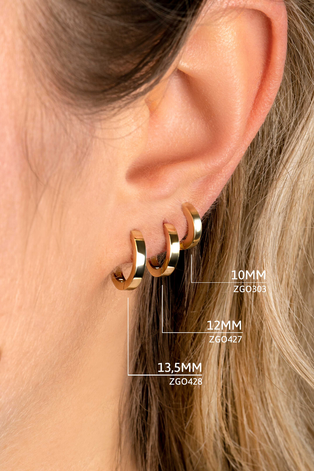 ZINZI Gold 14 Karat goldene Ohrringe viereckig rohrförmig Luxusverschluss 10 x 2,3mm ZGO303