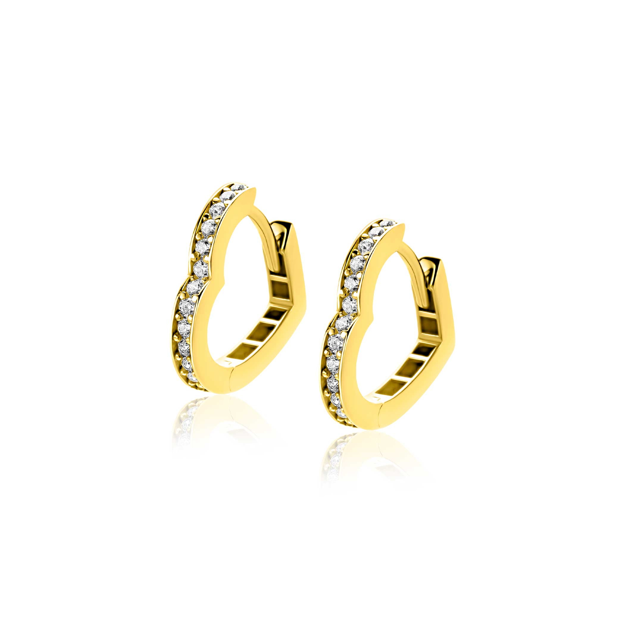 ZINZI GOLD klapcreolen in hartvorm zirconia's 15x2