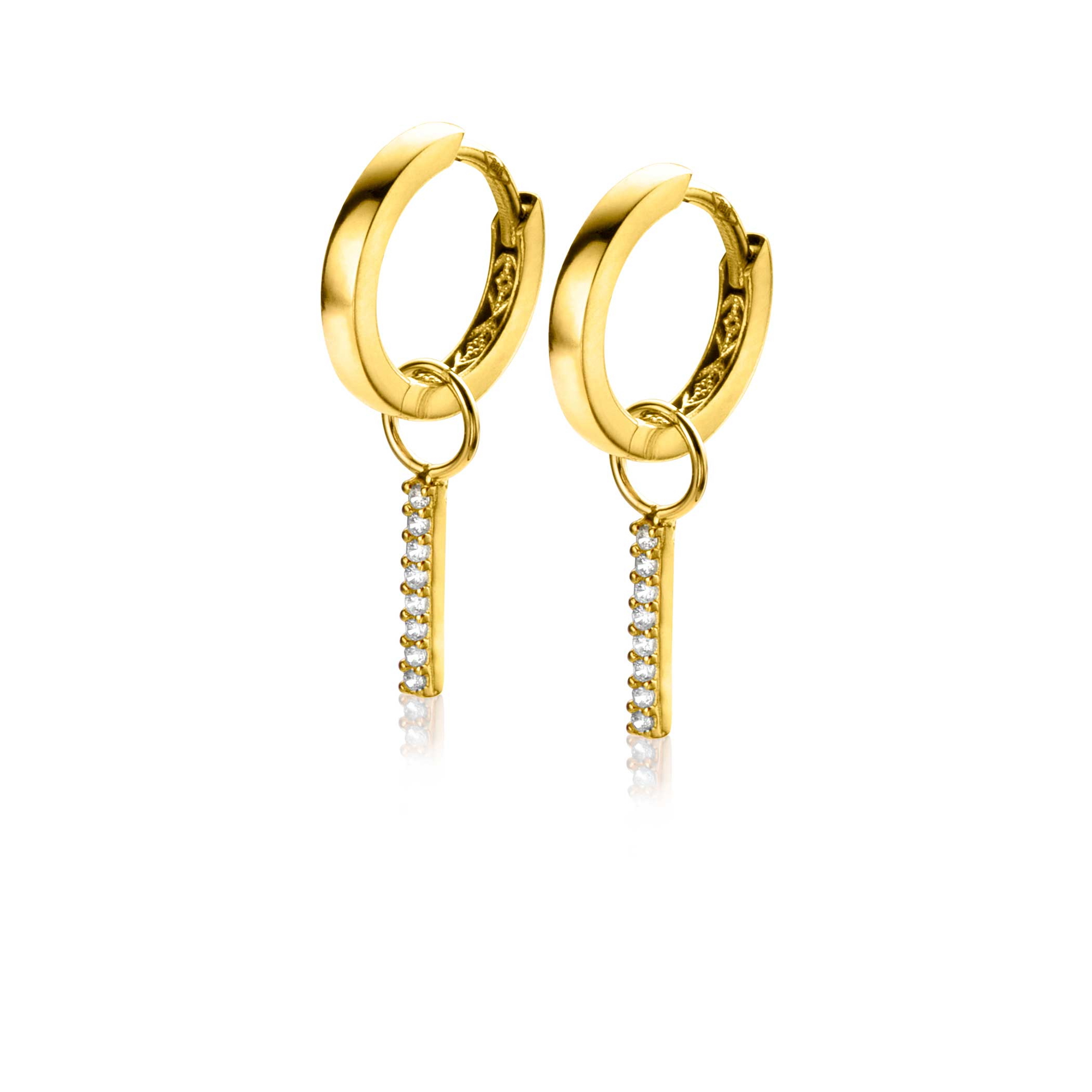 ZINZI GOLD oorbedels staafje bezet met zirconia's