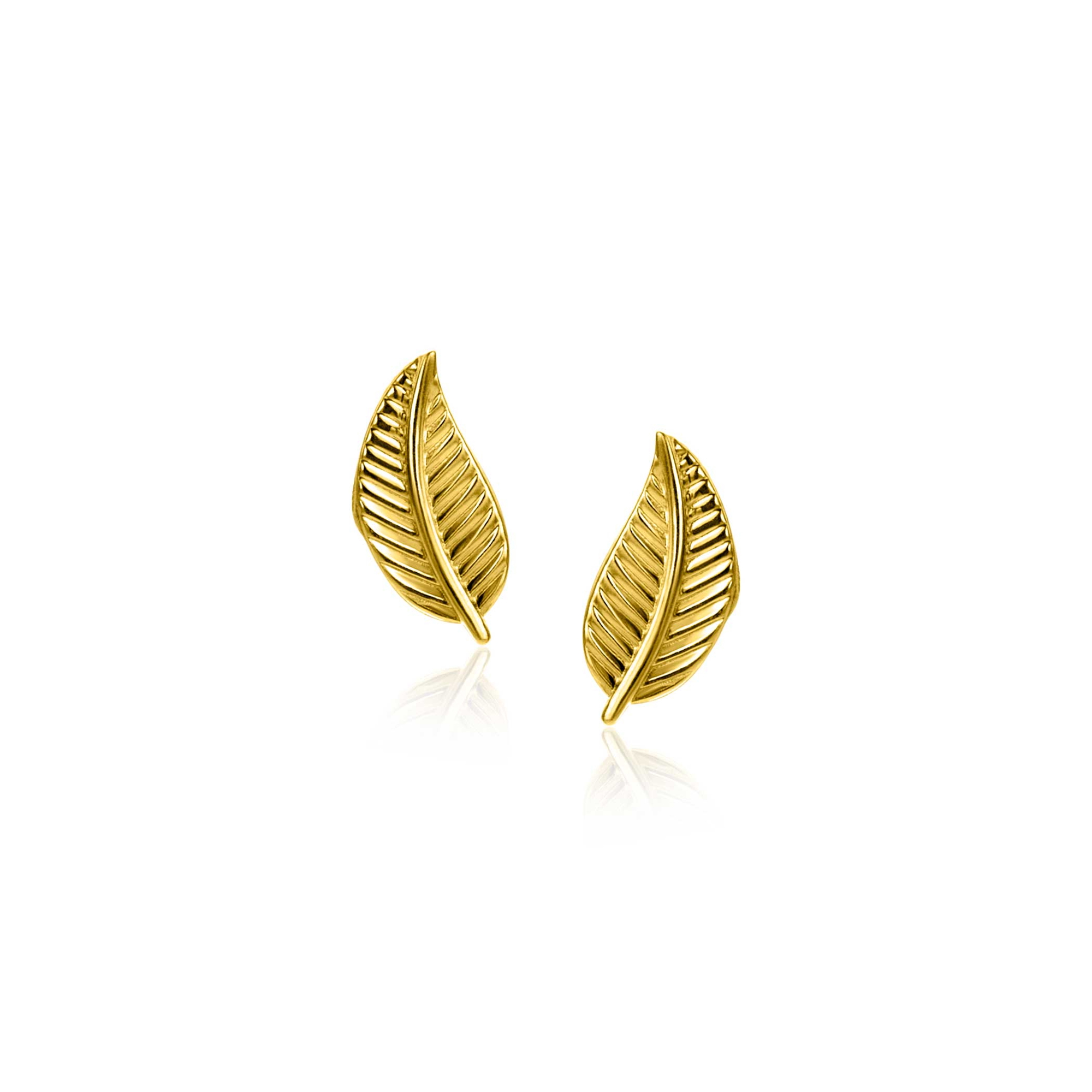 8mm ZINZI Gold 14 ct gold feather stud earrings ZGO522