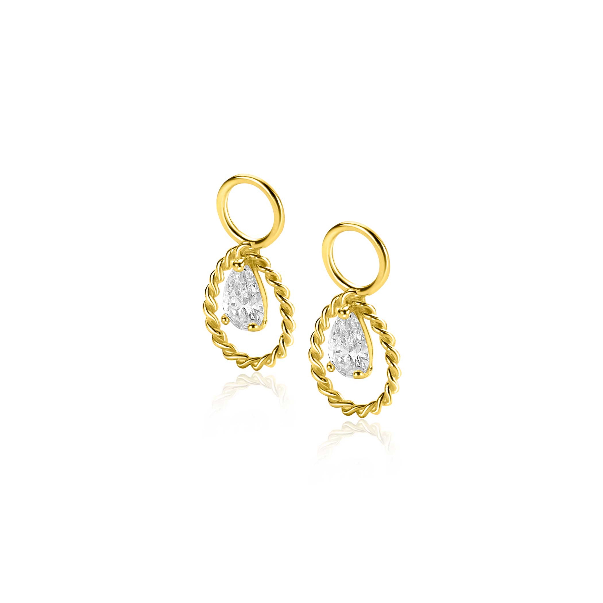 14mm ZINZI Gold 14 krt gouden oorbedels met open druppelvorm en peervormige witte zirconia ZGCH478 (zonder oorringen)
