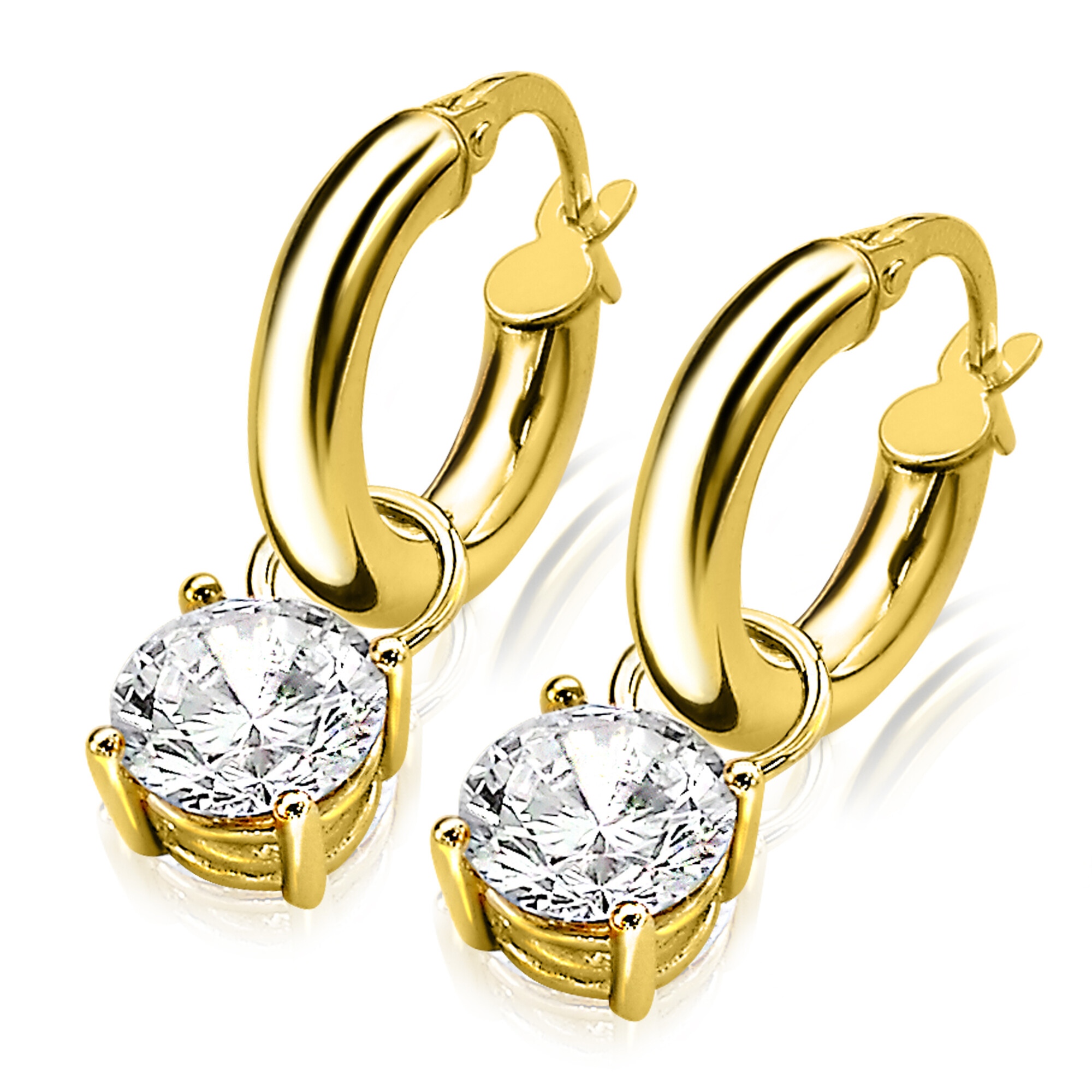 ZINZI Gold 14 Karat goldene Kreolenanhänger rund  weiß ZGCH143