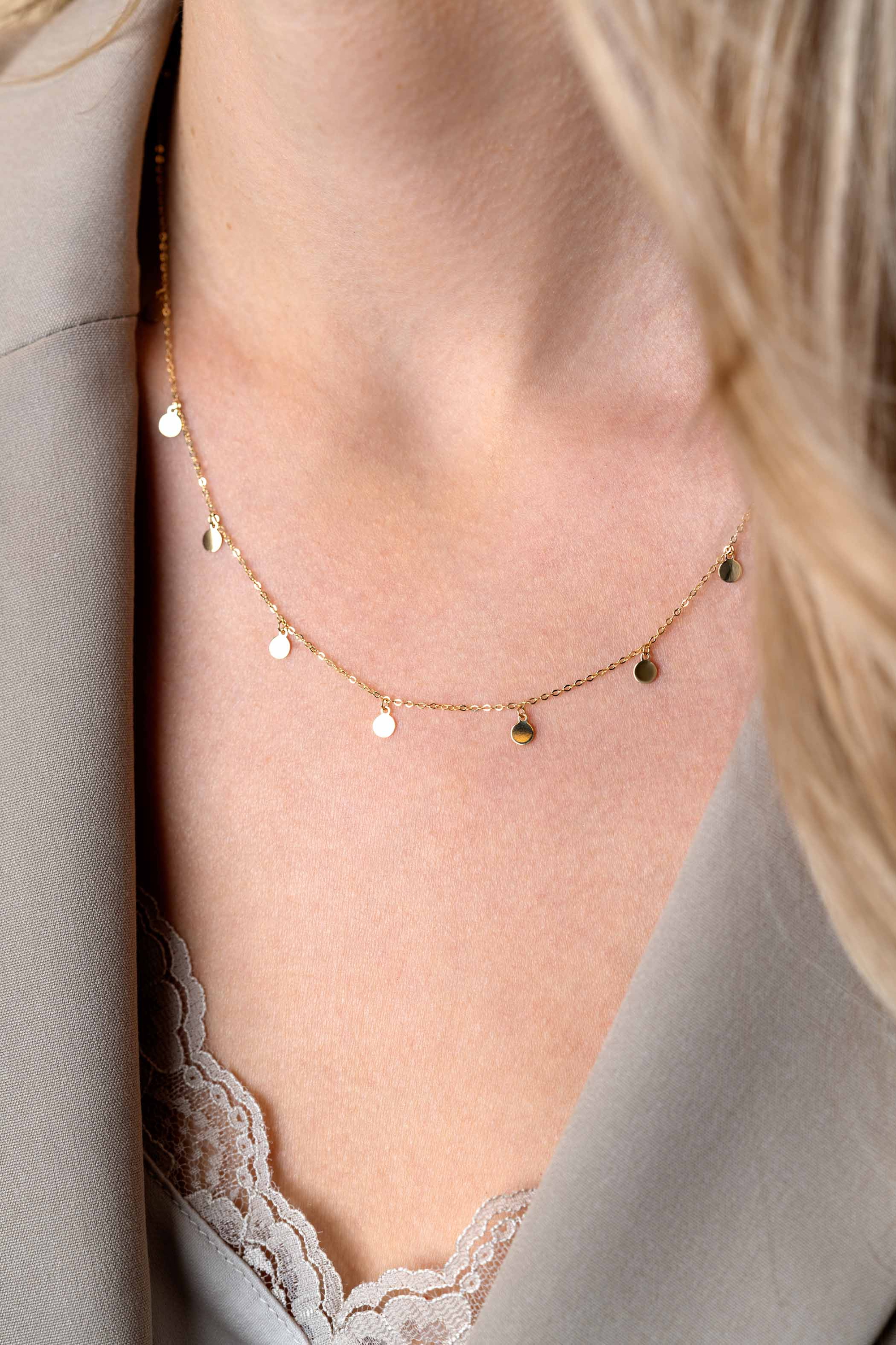 ZINZI Gold 14 karat gold necklace with 9 dangling circles 40-45cm ZGC488
