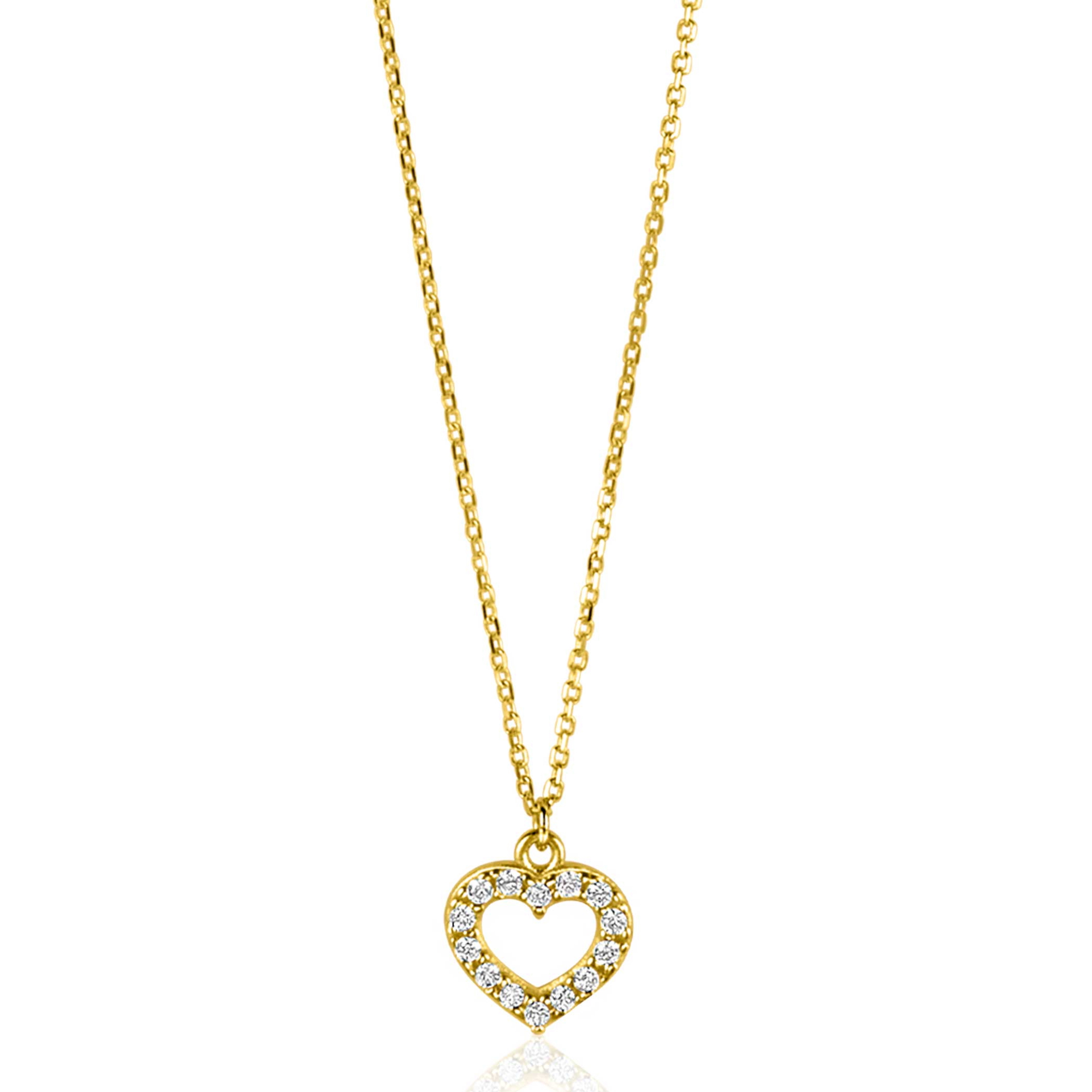 ZINZI Gold 14 krt gouden anker ketting met sierlijk open hartje (7mm), bezet met witte zirconia's 40-42,5cm ZGC450
