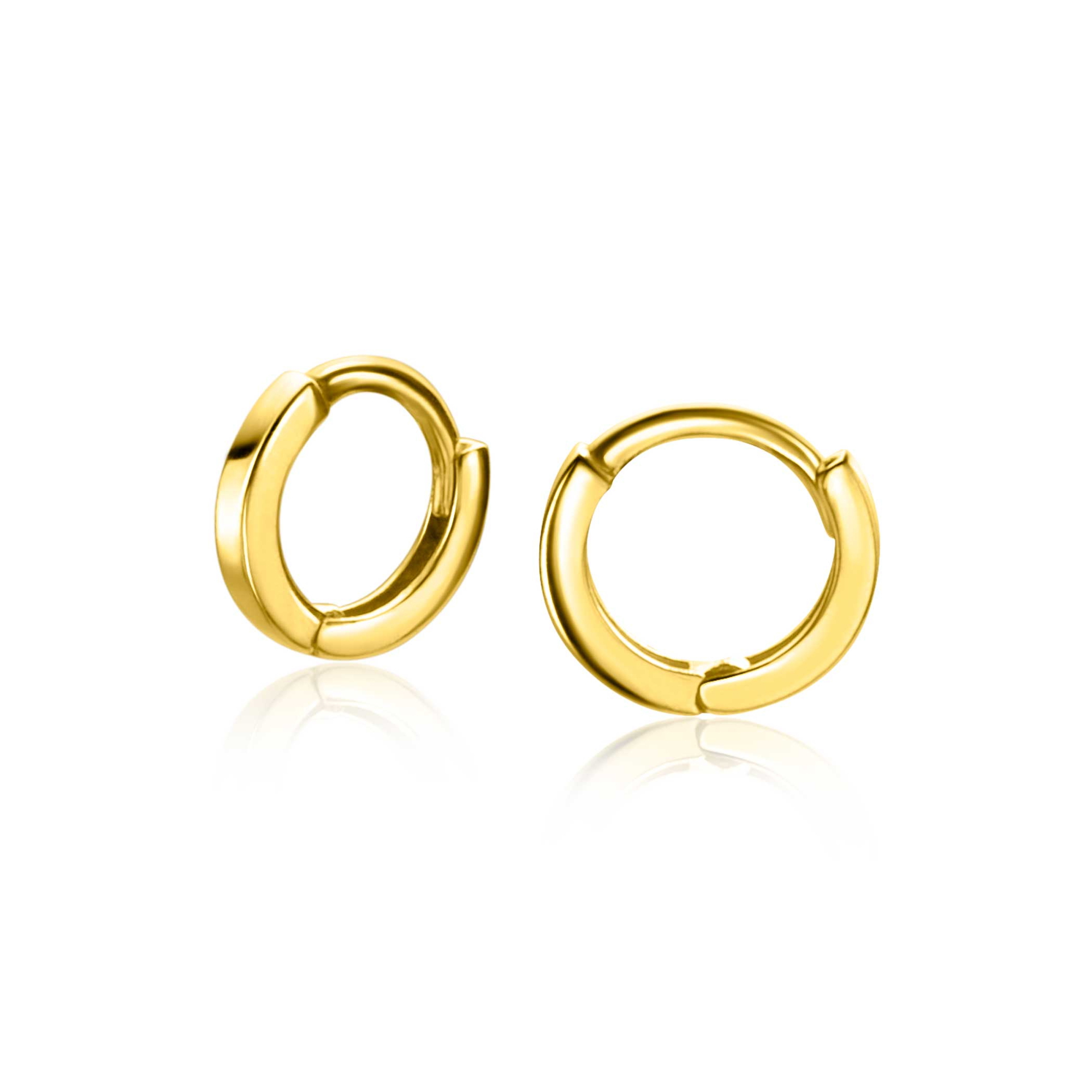 8mm ZINZI Gold 14 krt gouden mini oorringen met luxe klapsluiting 8mm x 1,3mm vierkante buis ZGO410