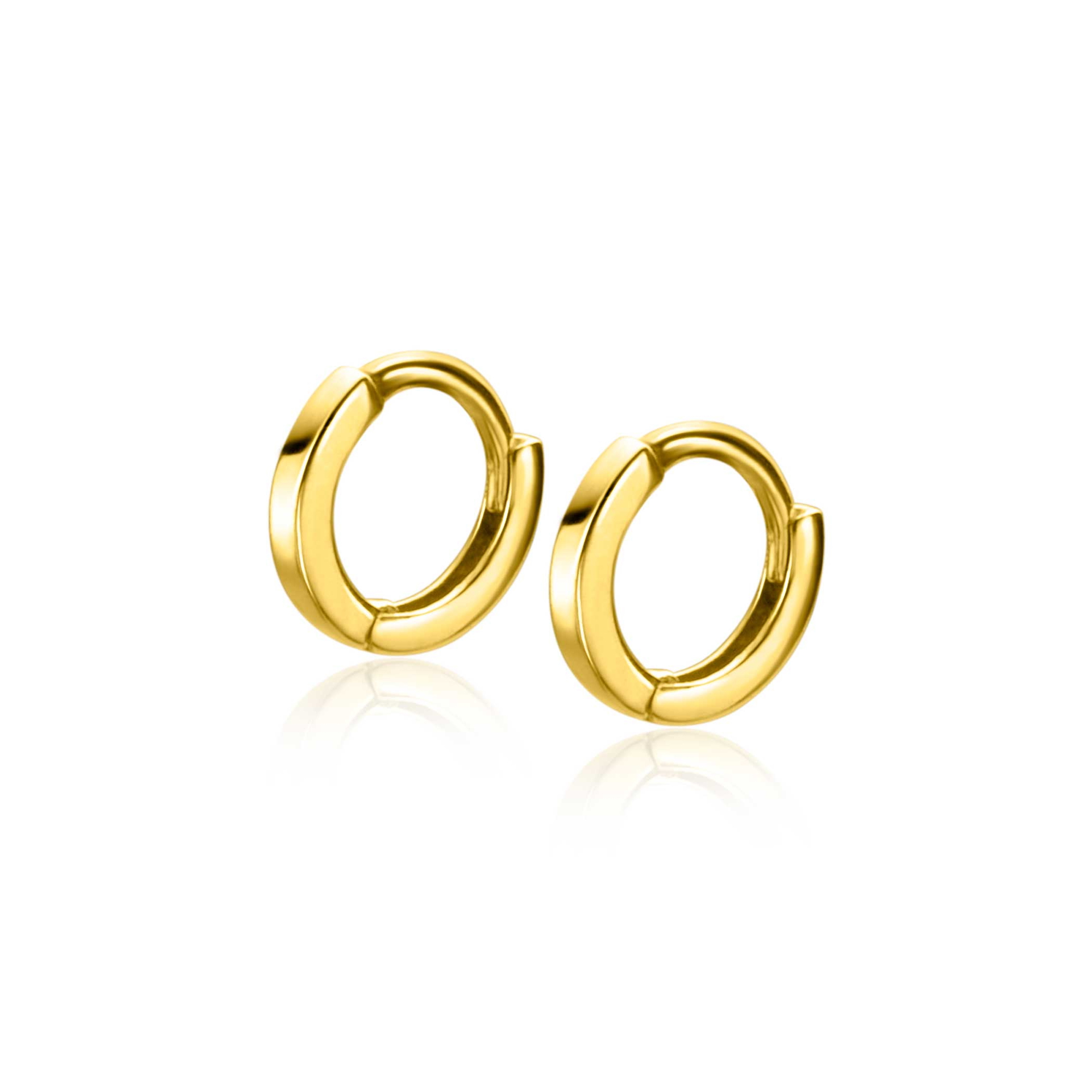 8mm ZINZI Gold 14 krt gouden mini oorringen met luxe klapsluiting 8mm x 1,3mm vierkante buis ZGO410
