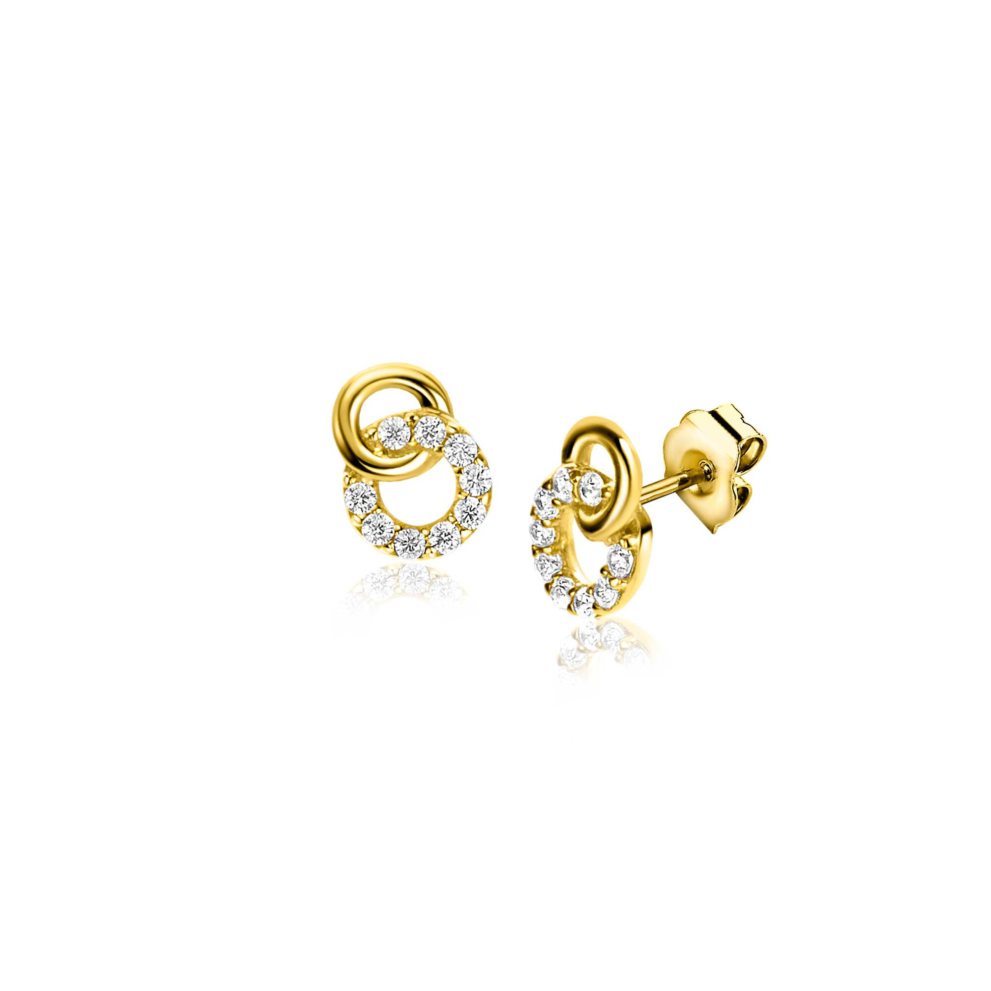 ZINZI GOLD oorknopjes 2 rond elkaar 1 met zirc.