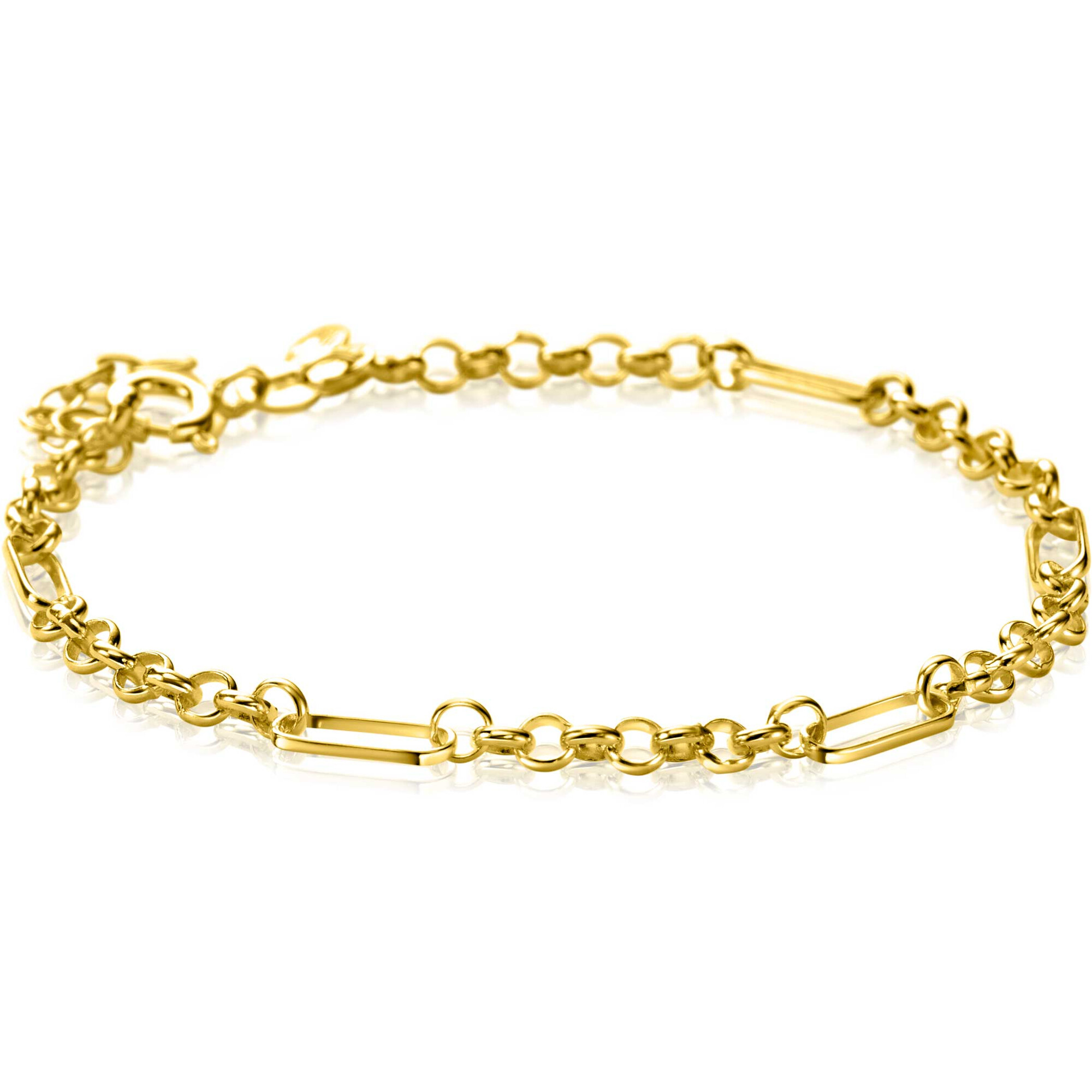 ZINZI Gold 14 karat gold solid bracelet featuring four paperclip links combined with curb links 17-19cm ZGA495
