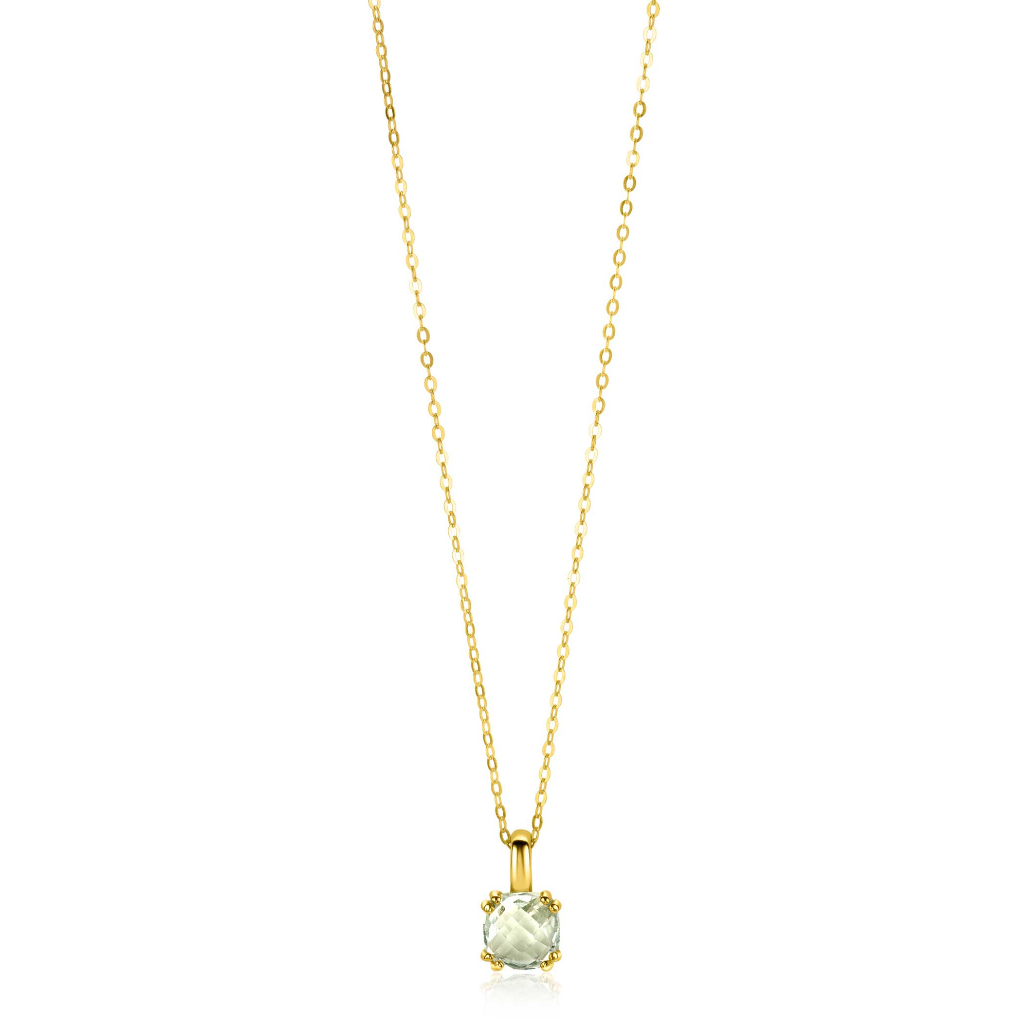 ZINZI 14K Gold Necklace Square Pendant Light Green Amethyst 12mm 45cm ZGC376