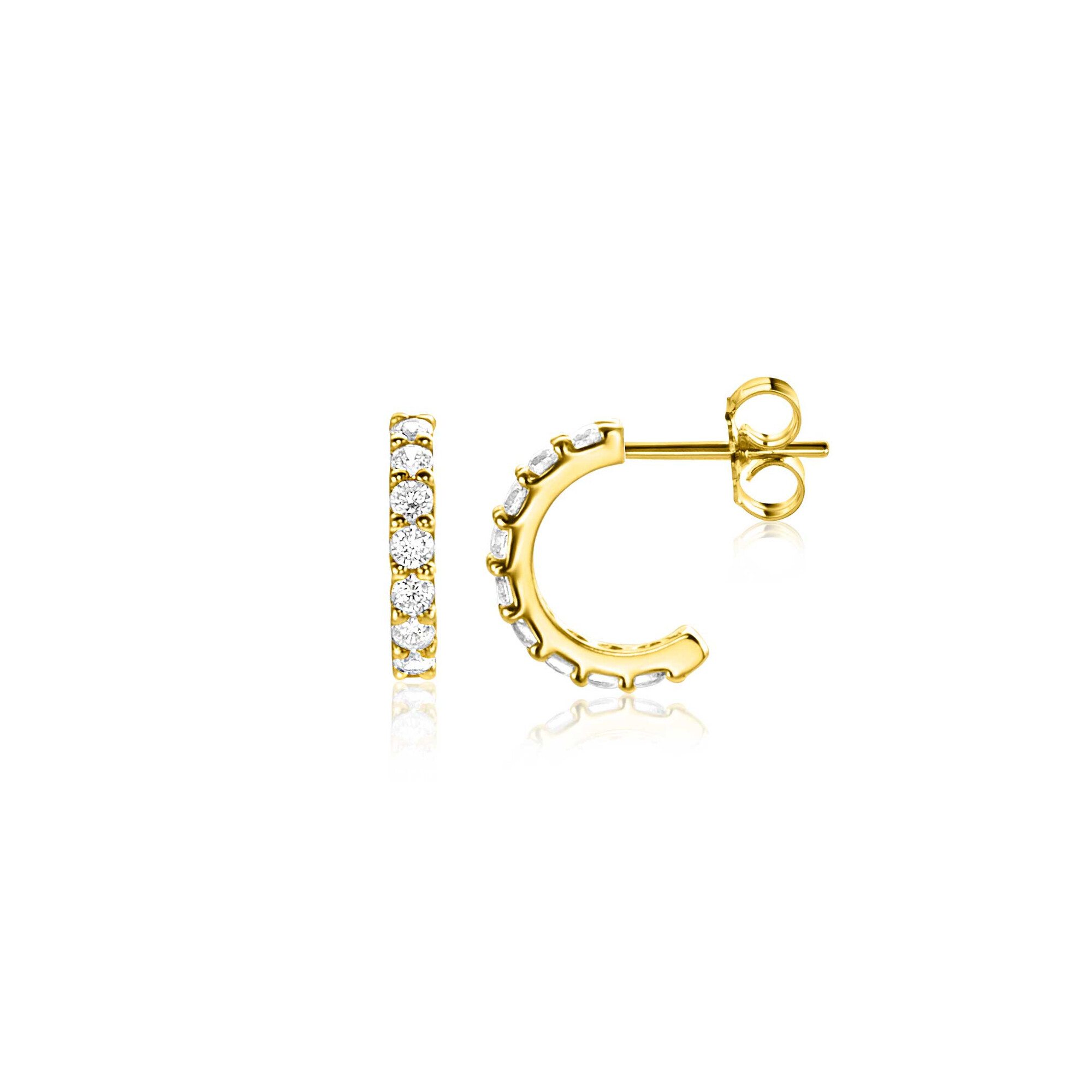 8mm ZINZI Gold 14 krt gouden halve oorringen bezet met witte zirconia's ZGO458
