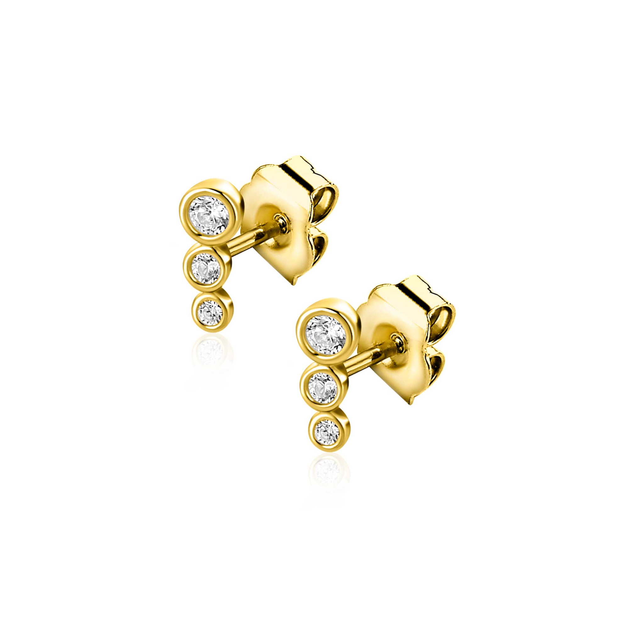 7mm ZINZI Gold 14 krt gouden oorstekers bezet met een rij aan ronde witte zirkonia's ZGO556
