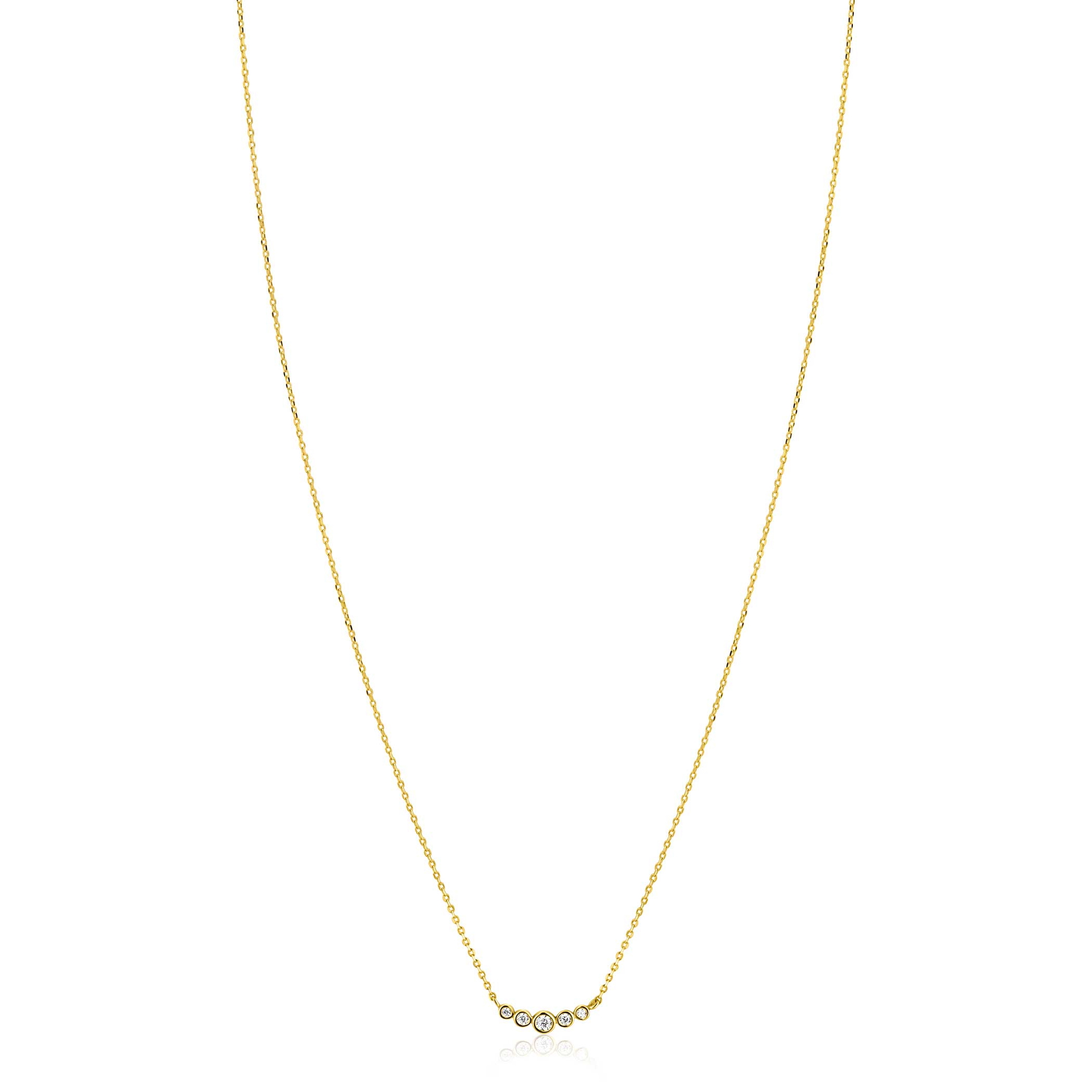 ZINZI Gold 14 karaat gouden ketting met vijf ronde witte zirconia's op een rij 45cm ZGC556
