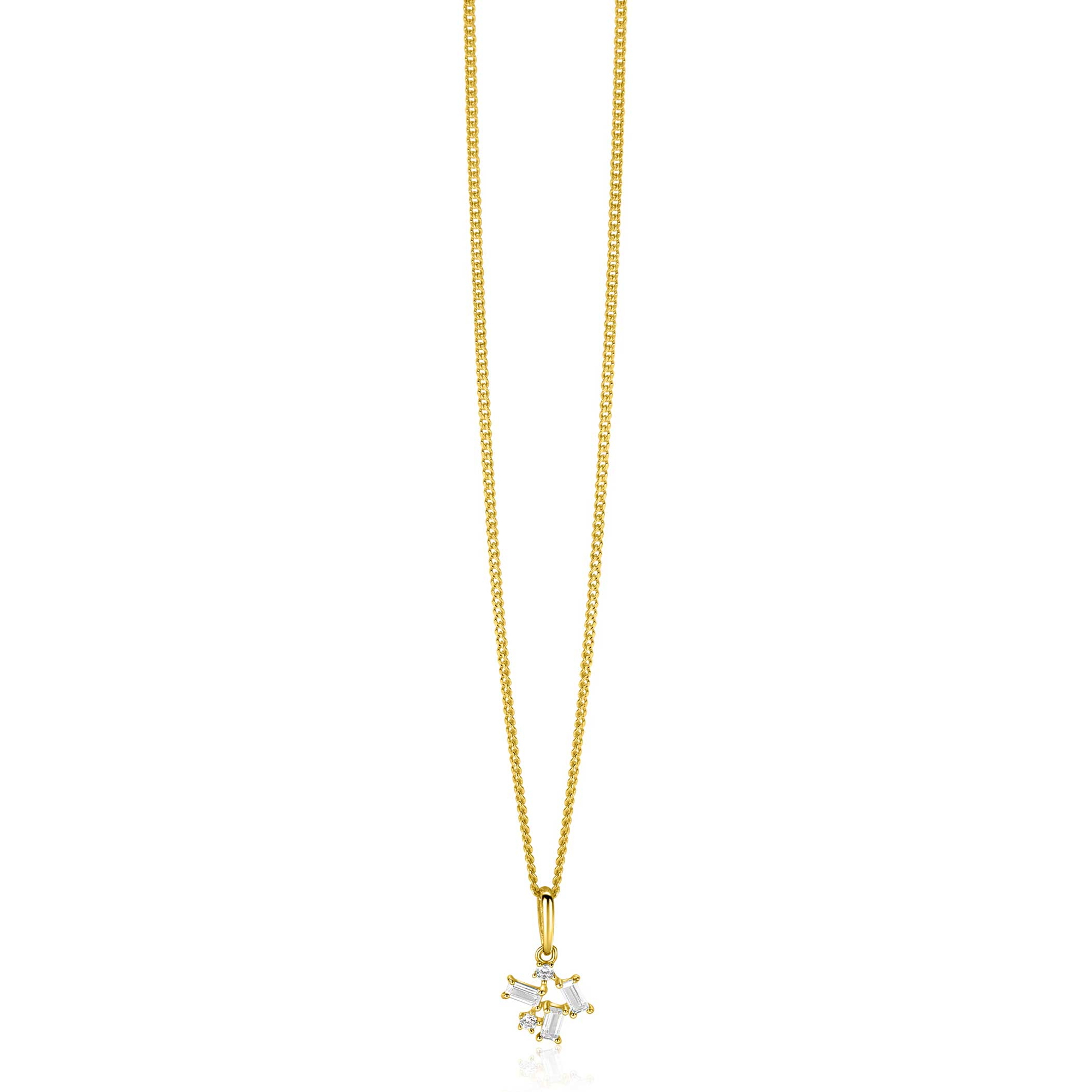 13mm ZINZI Gold 14 krt gouden fantasie hanger met rechthoekige en ronde zirkonia's ZGH511 (zonder collier)
