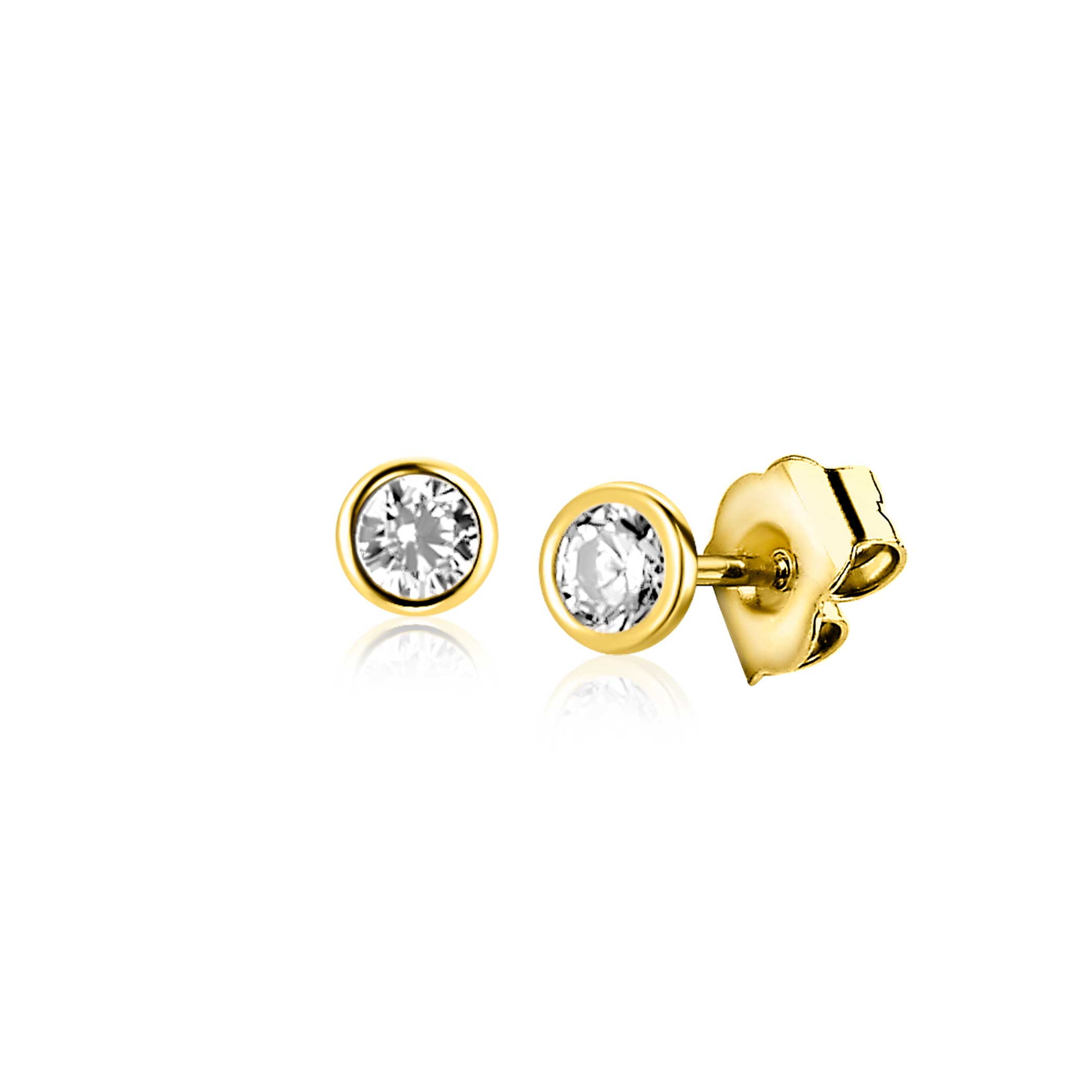2,5mm ZINZI Gold 14 krt gouden oorstekers met ronde witte zirconia in glad kastje ZGO563
