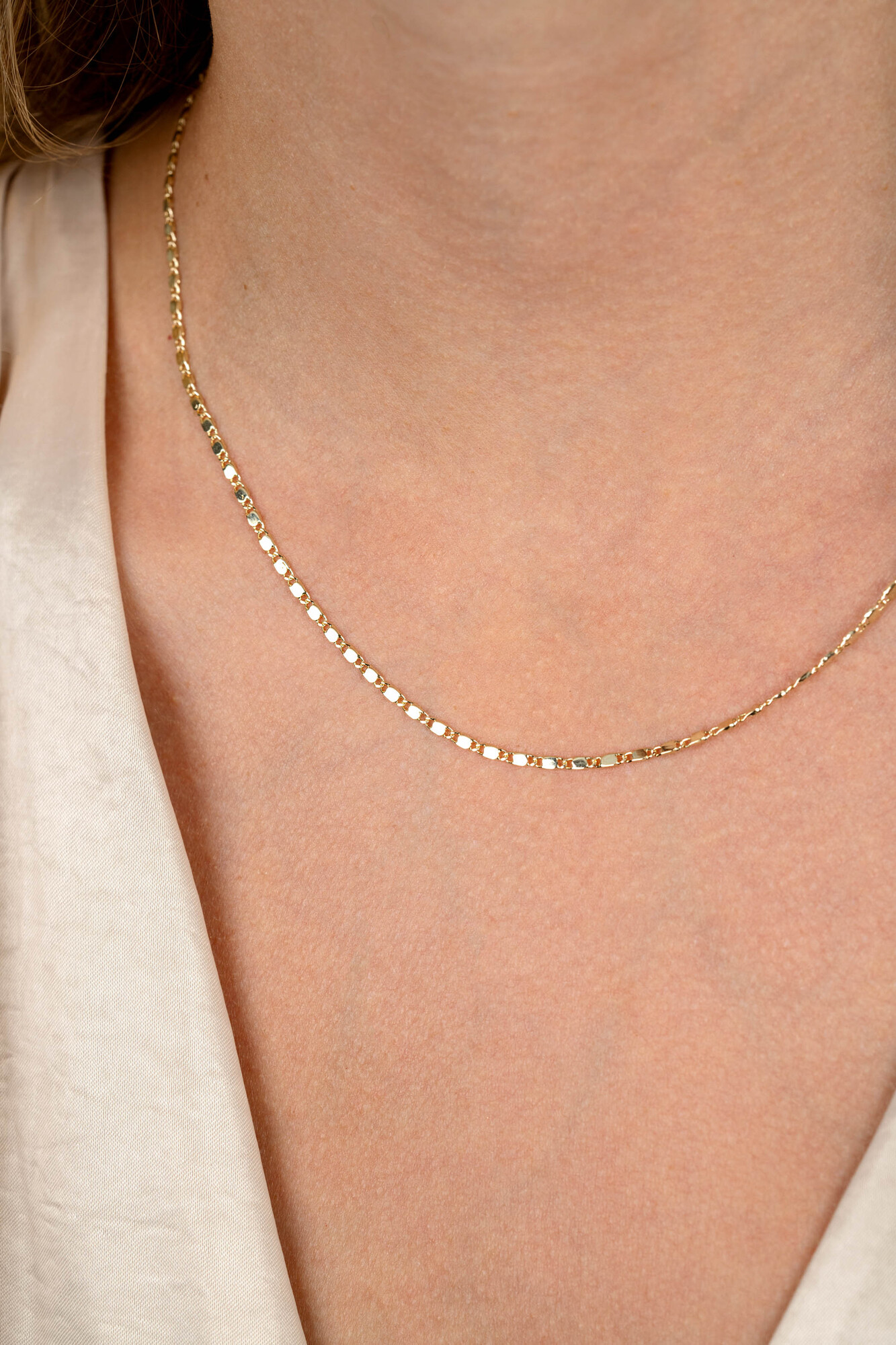 ZINZI Gold 14 karat solid gold chain necklace with shiny fantasy plates, 1.7mm wide, 41-43cm long ZGC497
