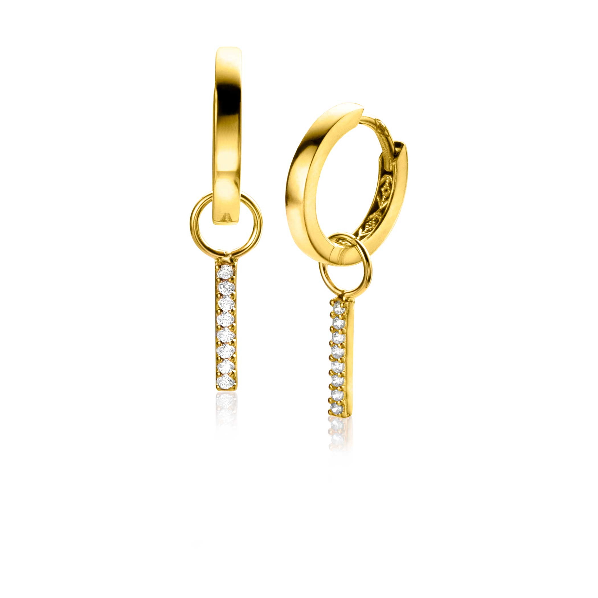 ZINZI GOLD oorbedels staafje bezet met zirconia's