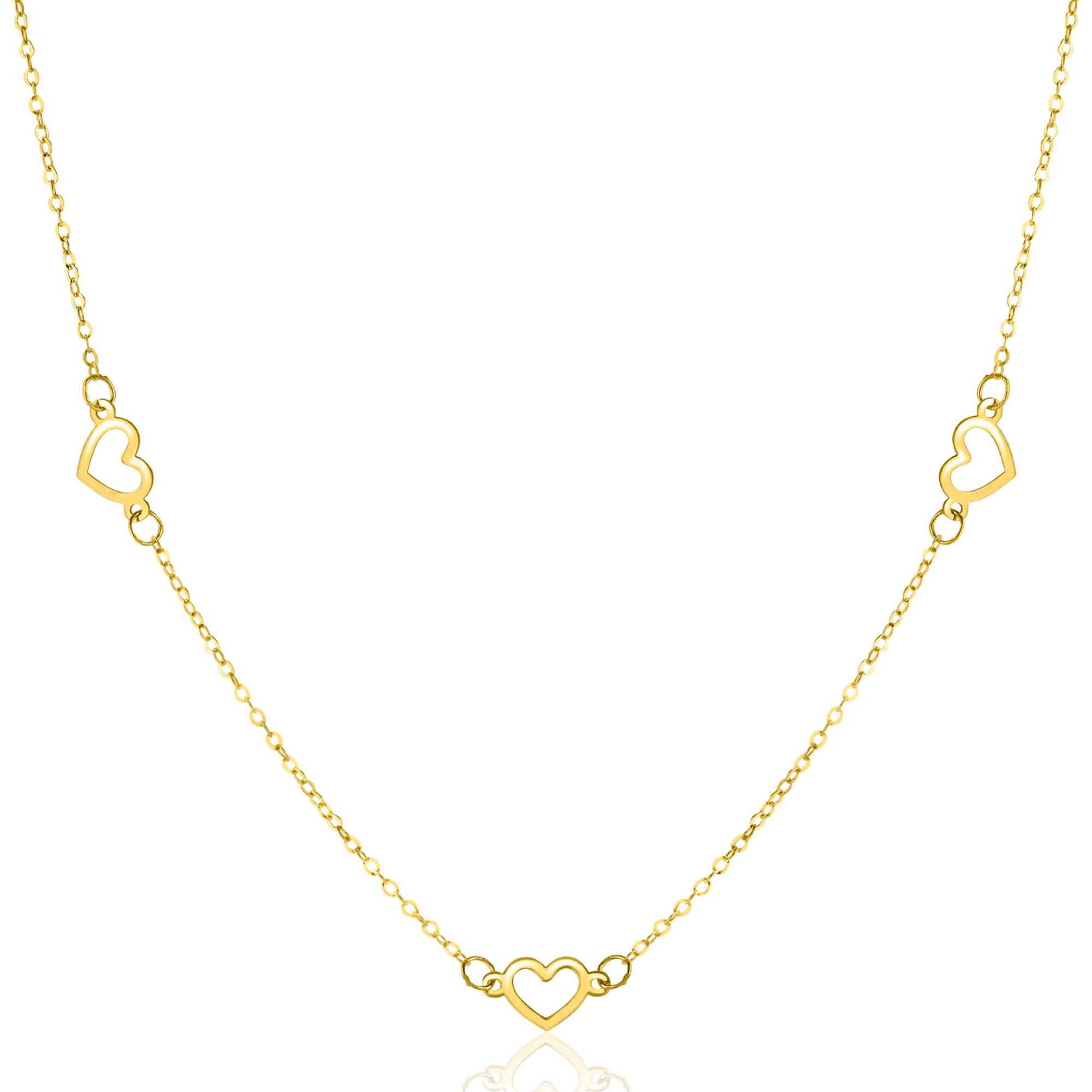 ZINZI Gold 14 carat gold necklace with delicate jasseron links and five open hearts, 5mm wide, 42-45cm ZGC504
