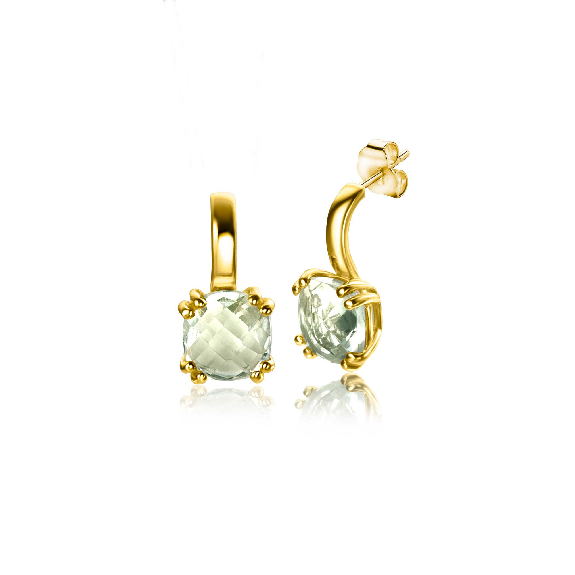 12mm ZINZI 14K Gold Stud Earrings Square Light Green Amethyst Color Stone ZGO376