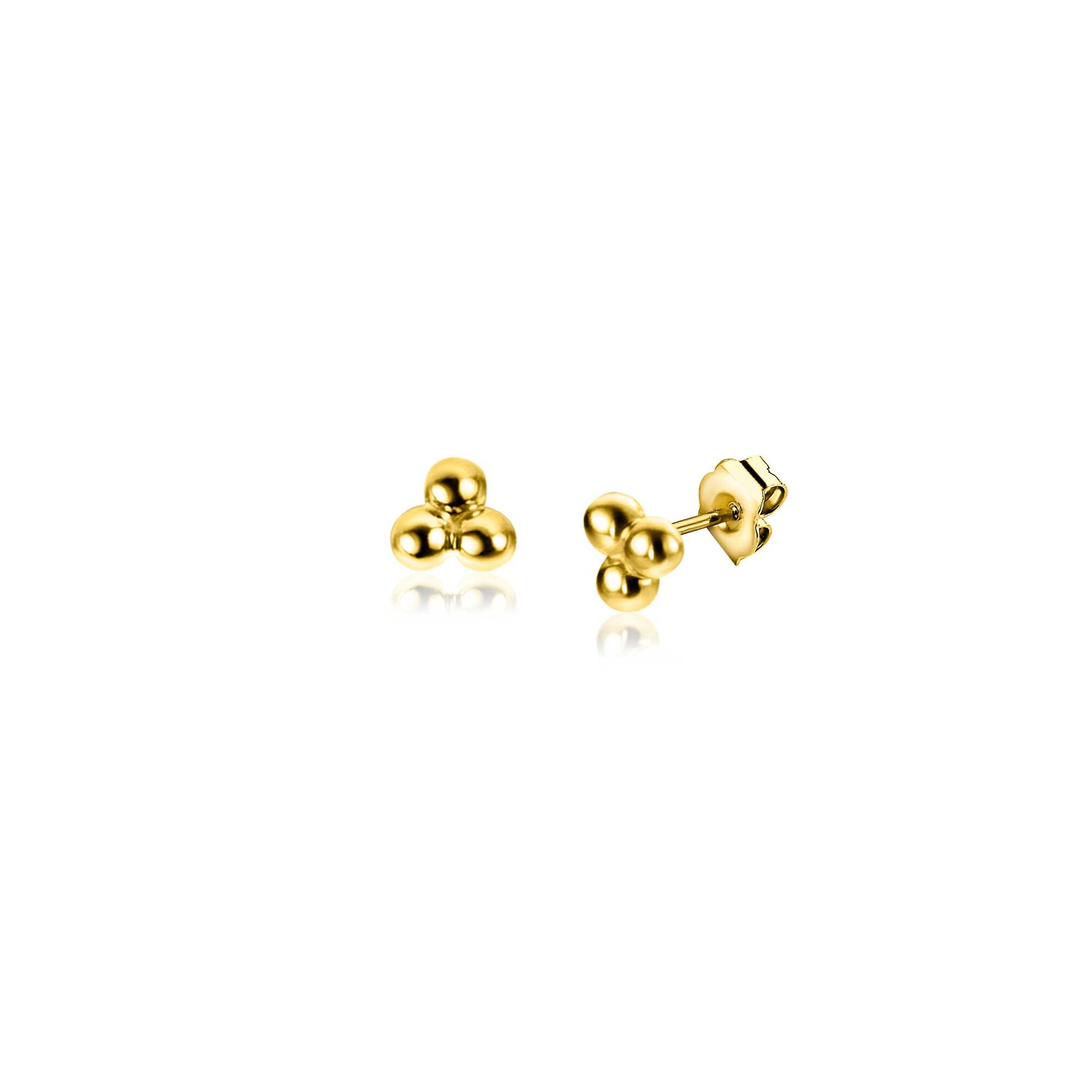 3mm ZINZI Gold 14 krt gouden oorknopjes drie gladde bolletjes in een driehoek ZGO476
