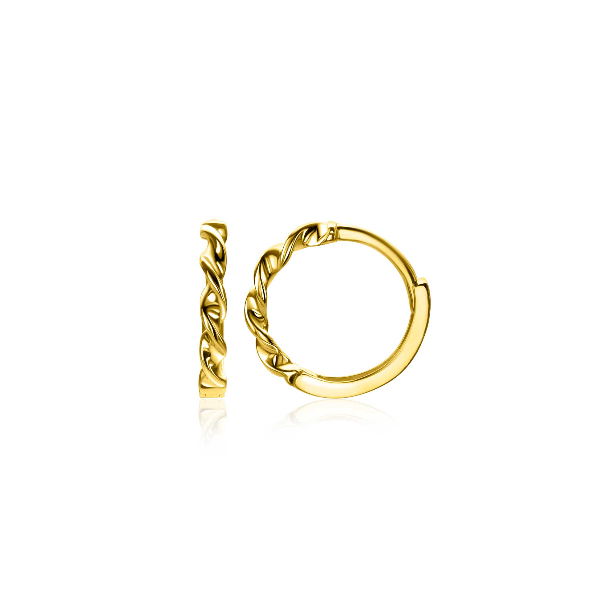 13mm ZINZI Gold 14kt goldene Creolen mit gedrehtem Rohr und luxuriösem Klappverschluss 13x2mm ZGO525