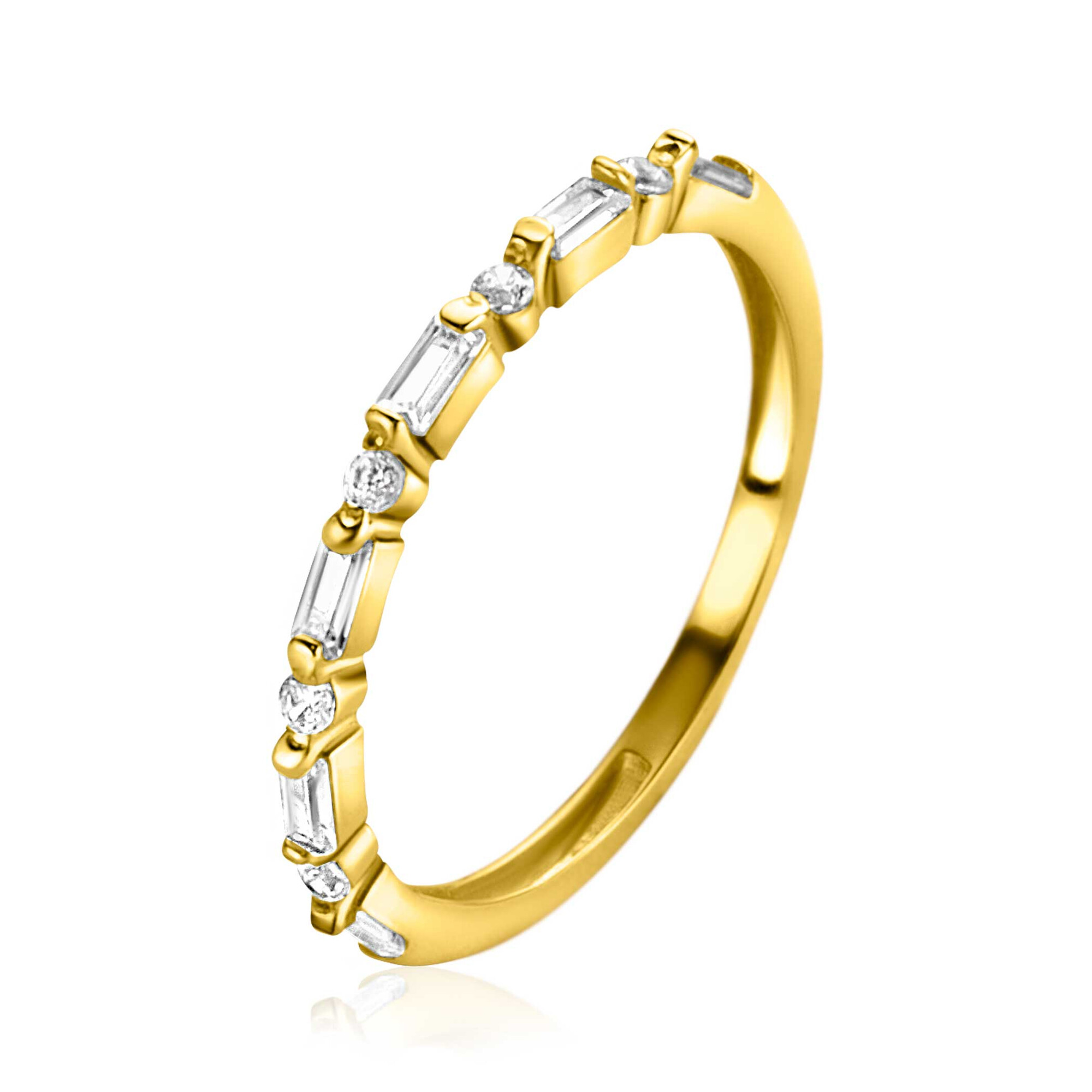 ZINZI GOLD rijring afwisselend zirc/baquettes mt.58