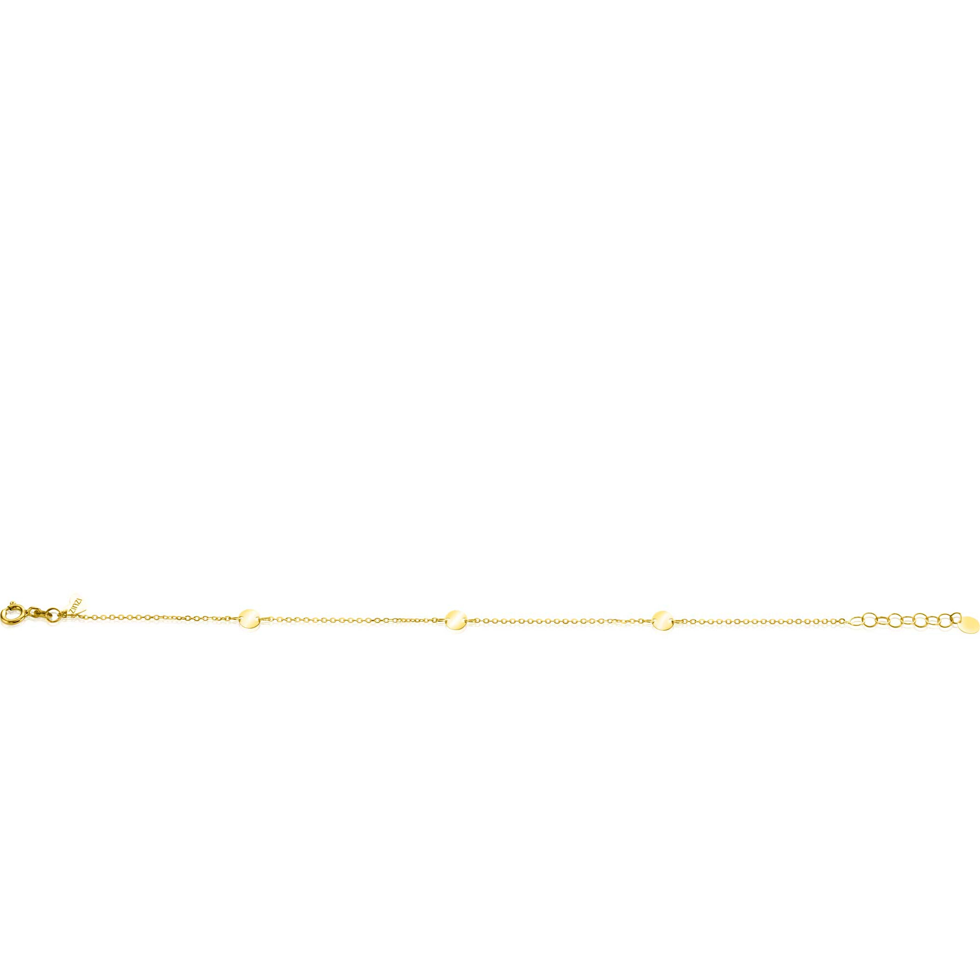 ZINZI Gold 14 krt gouden armband met subtiele jasseron schakels en drie ronde gladde plaatjes 5mm breed 18-20cm ZGA444
