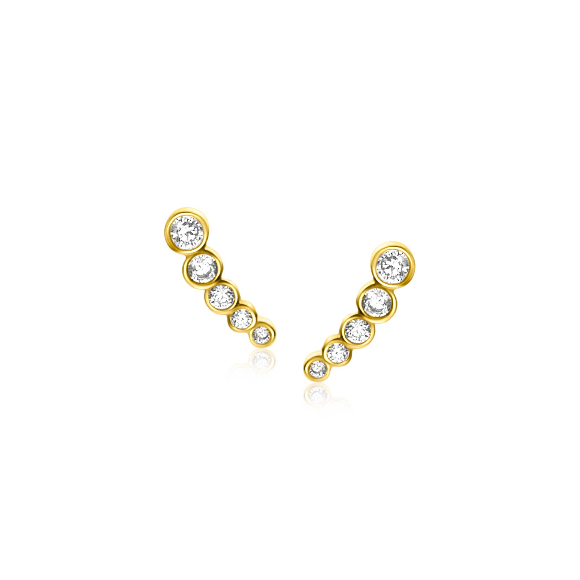10mm ZINZI 14K Gold Stud Earrings 5 Round White Zirconias ZGO413