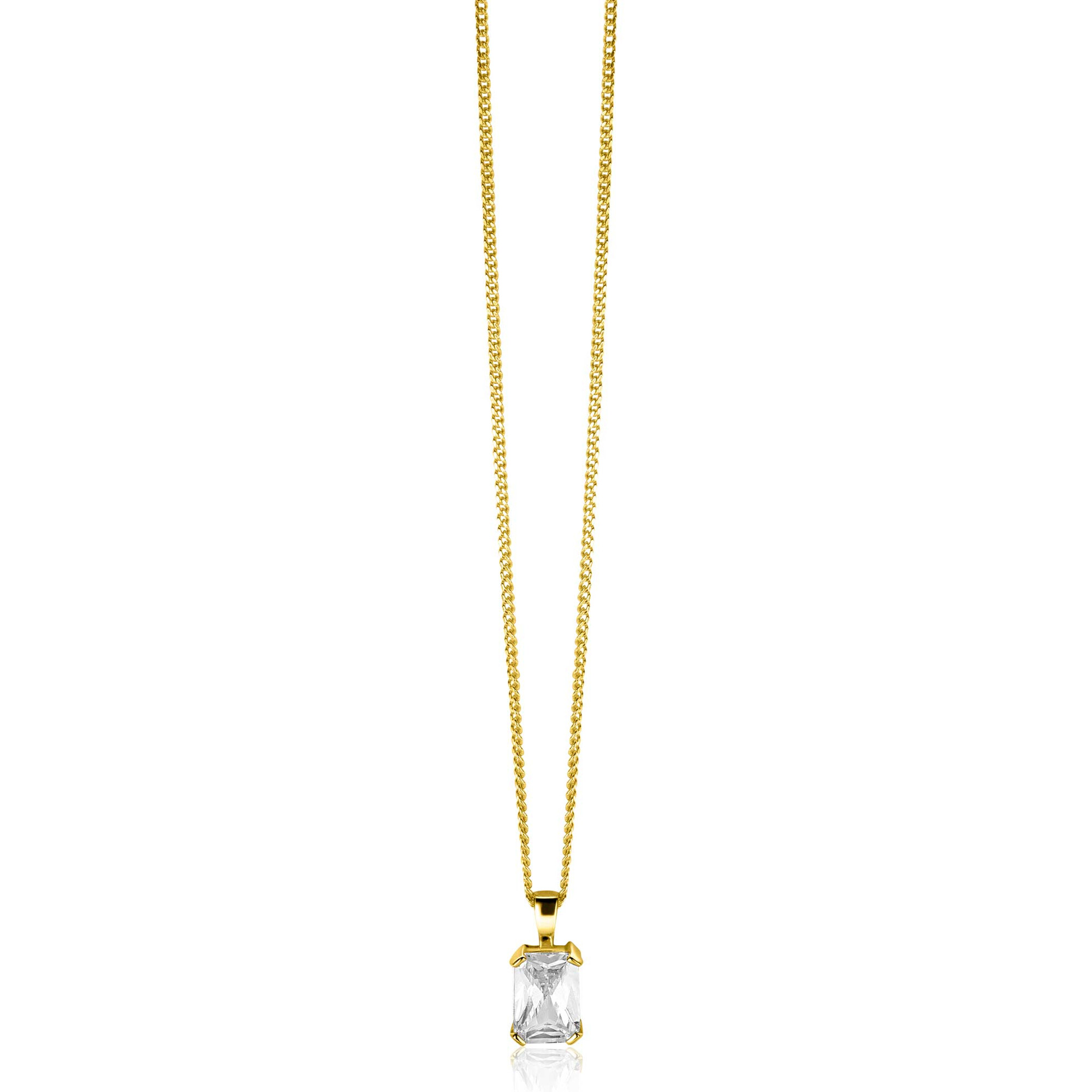 11mm ZINZI Gold 14 krt gouden hanger met rechthoekige witte zirkonia in chatonzetting ZGH509 (zonder collier)