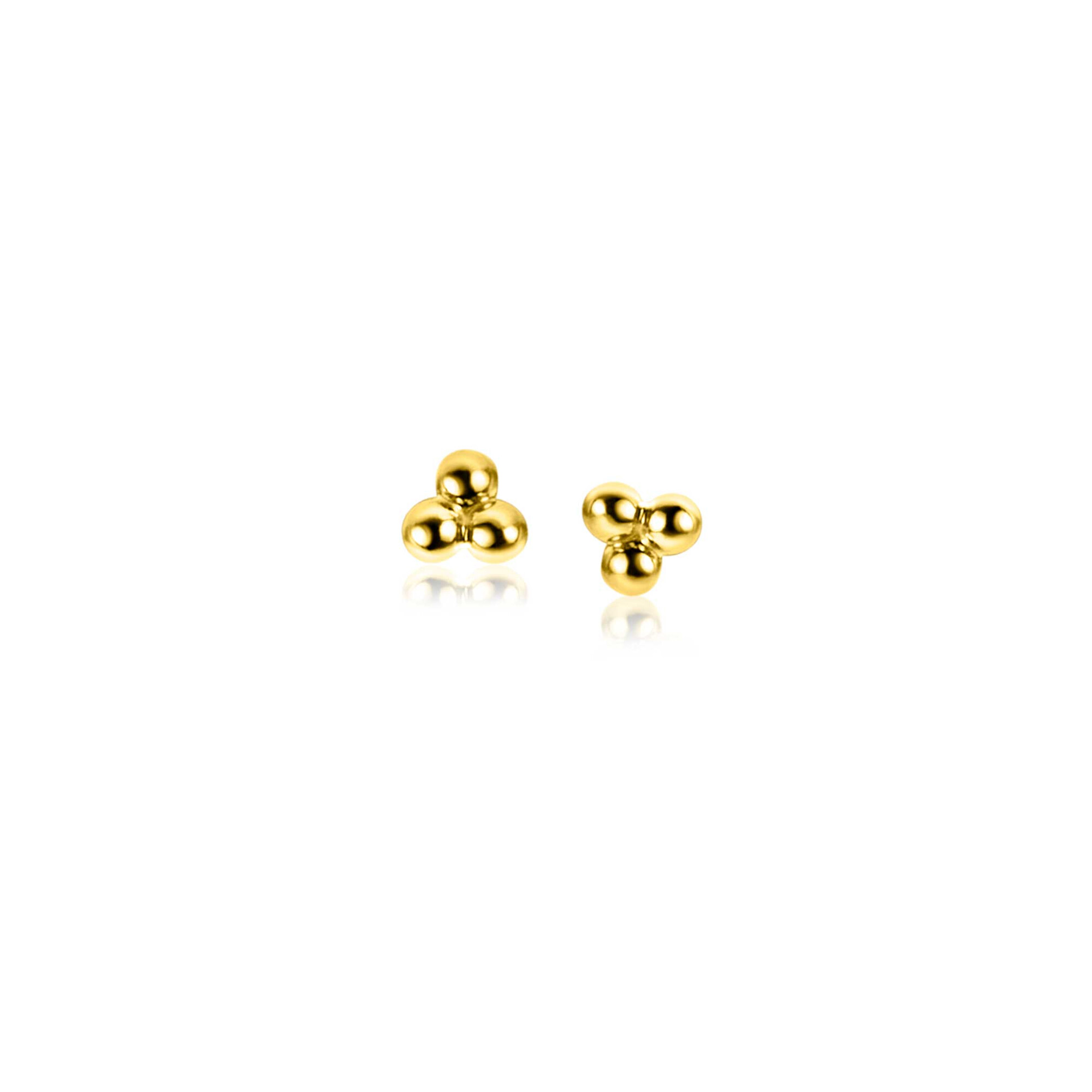 3mm ZINZI Gold 14 krt gouden oorknopjes drie gladde bolletjes in een driehoek ZGO476
